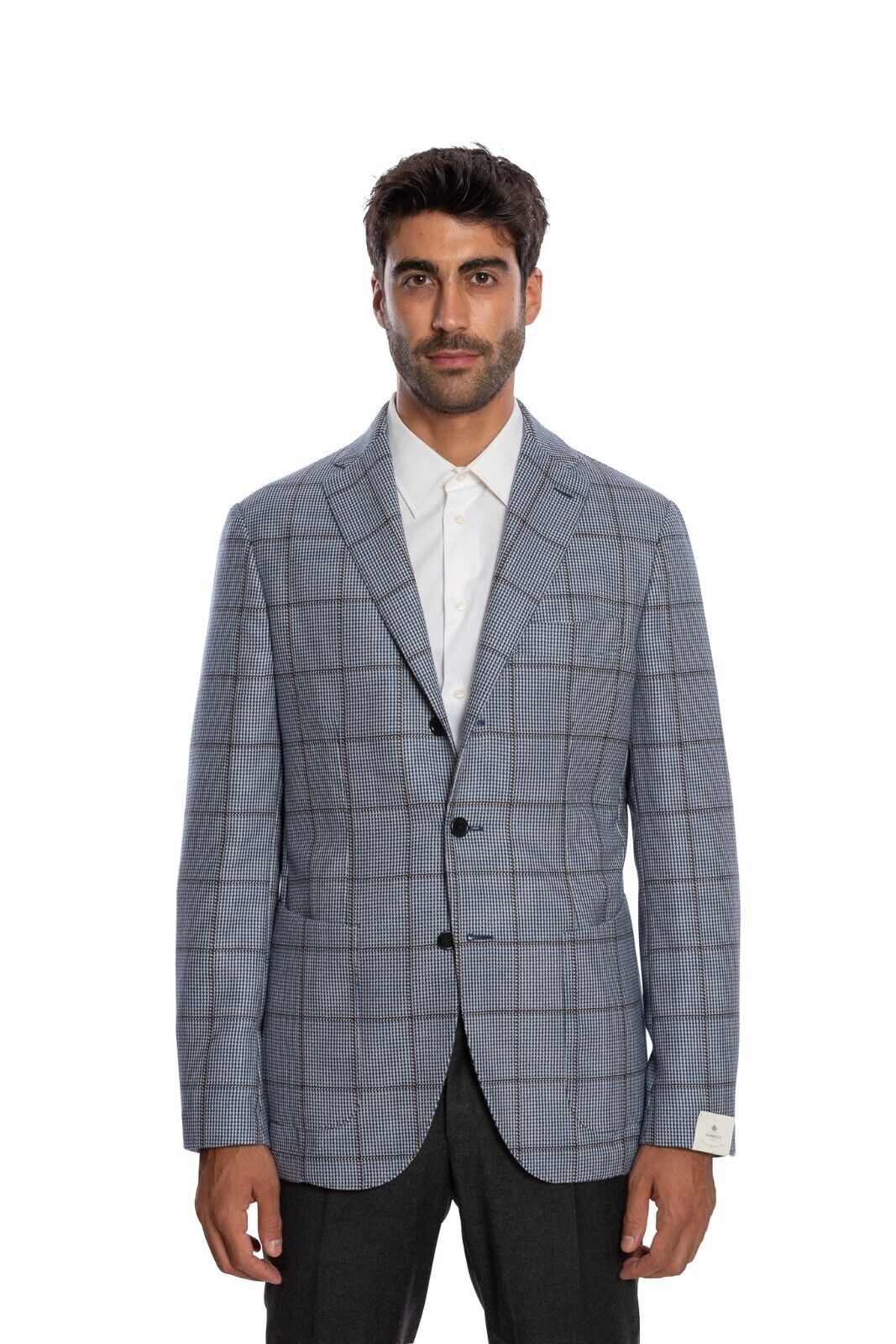 $1980 LUIGI BORRELLI "PROCIDA" Hand-Sewn Blue Gray Plaid Jacket Sport Coat Wool