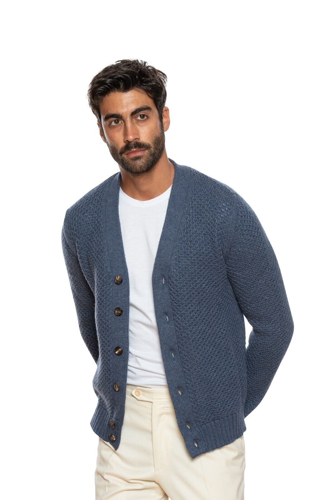 750$ DELLA CIANA CASHMERE Cardigan Thick Waffle Wool Merinos Superior / Cashmere