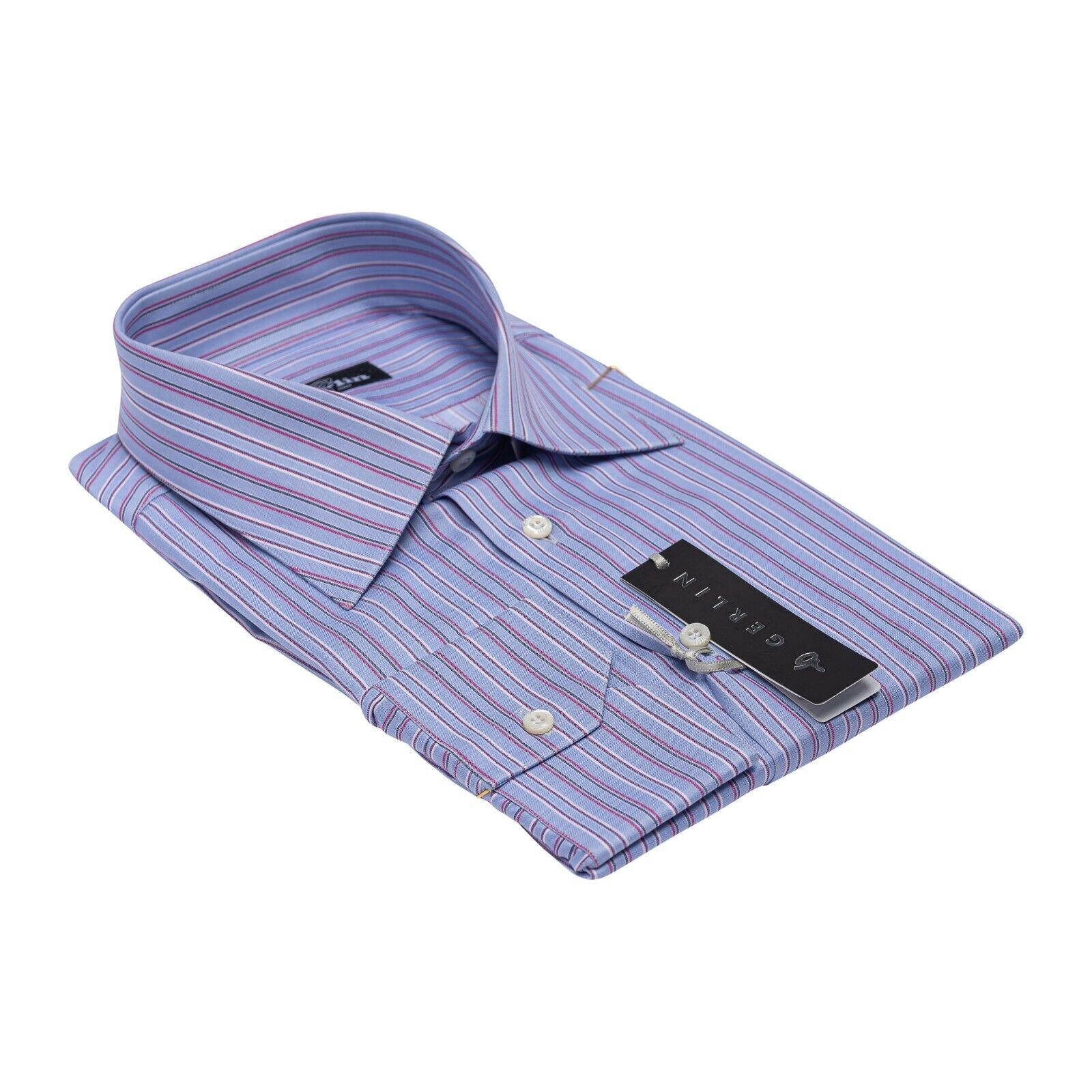 690$ LUXURY GERLIN Shirt Striped Violet Cotton 16 - 41 - 2P BIJAN
