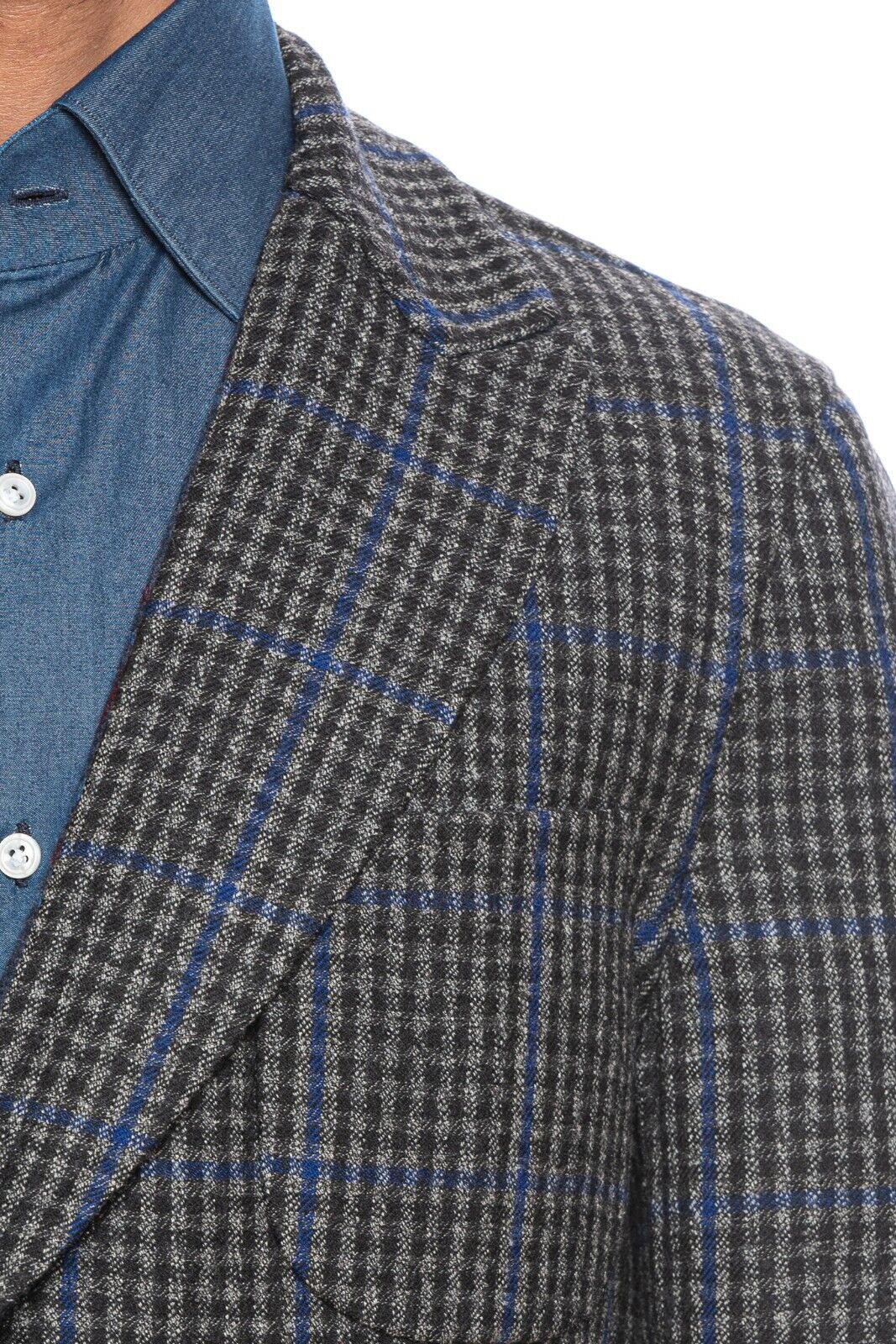 $2245 BELVEST Blue Flannel Wool REVERSIBLE Jacket Double Breasted 40 US 50 EU 8R