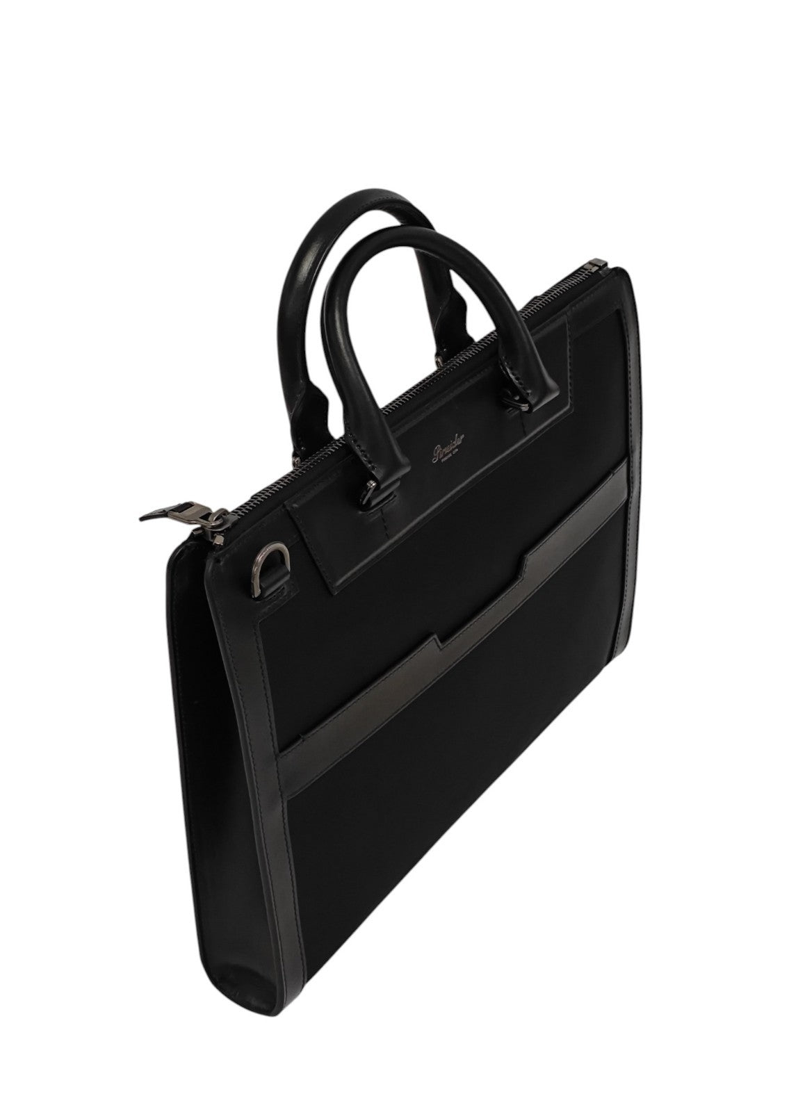 1480$ PINEIDER FIRENZE 1774 Black Nylon & Calf Slim Briefcase Bag Document Case