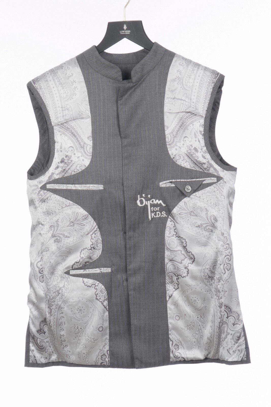 $7900 BIJAN Luxury Gray Wool Silk Nehru Jacket Hand-Sewn in Italy 38 US / 48 EU