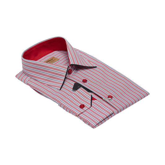 690$ LUXURY GERLIN Shirt Striped Red ALUMO Cotton 16 - 41 1B ZILLI