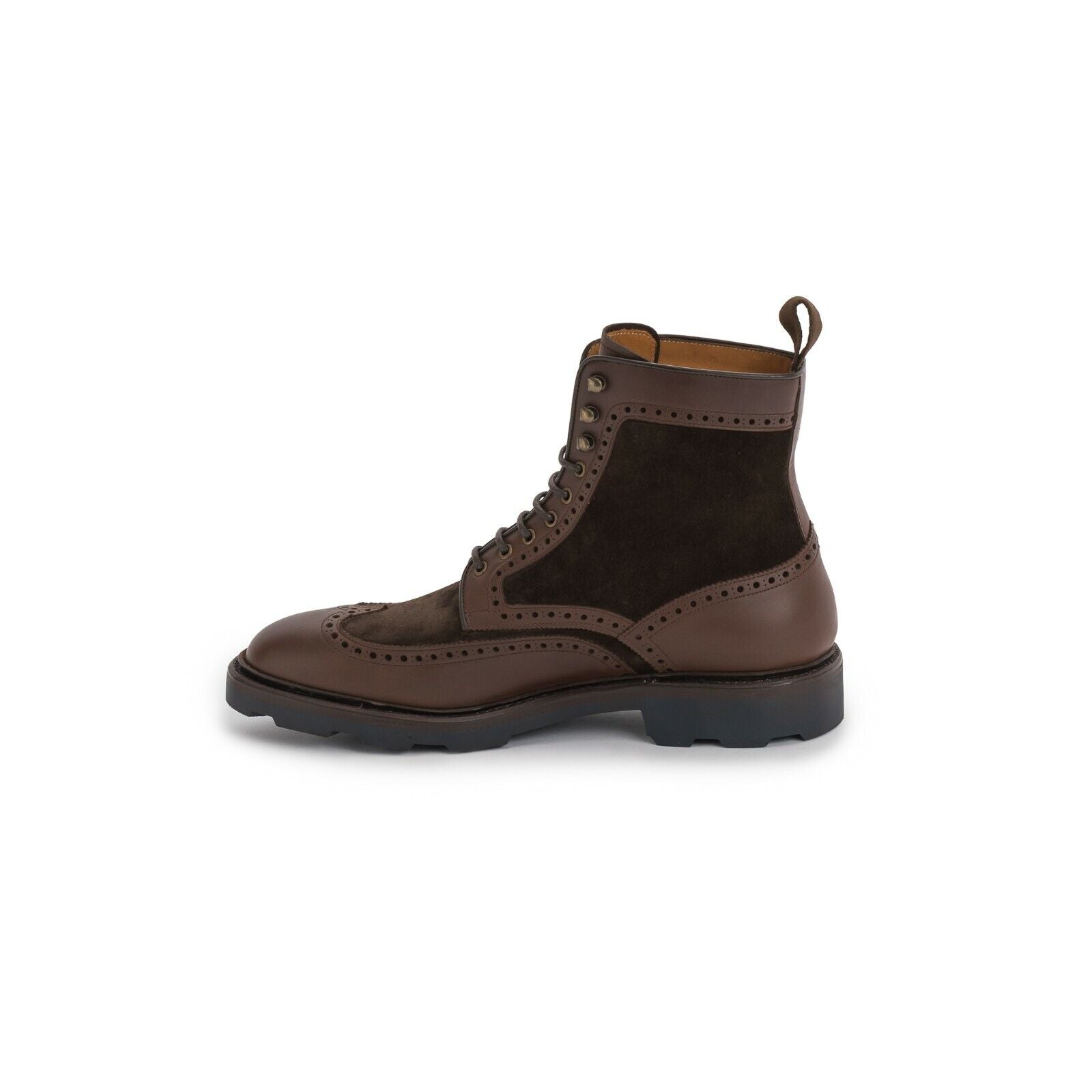 Carlos Santos Leather + Suede Brogue Boot Dark Brown Goodyear Welted Style 9309