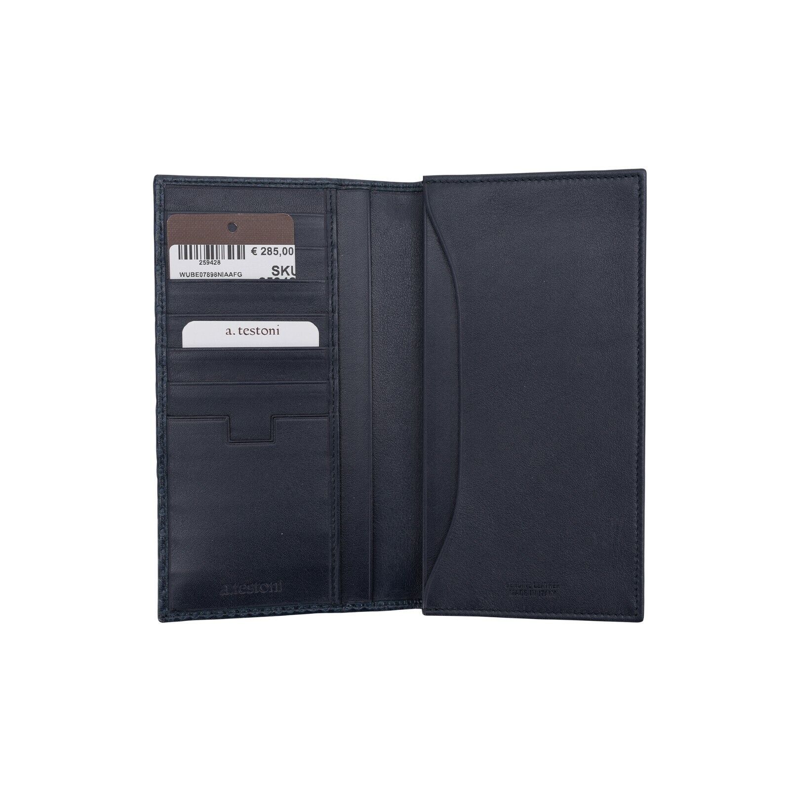 $380 Testoni Bologna Blue Navy Document Holder Long Wallet Honeycomb Calf