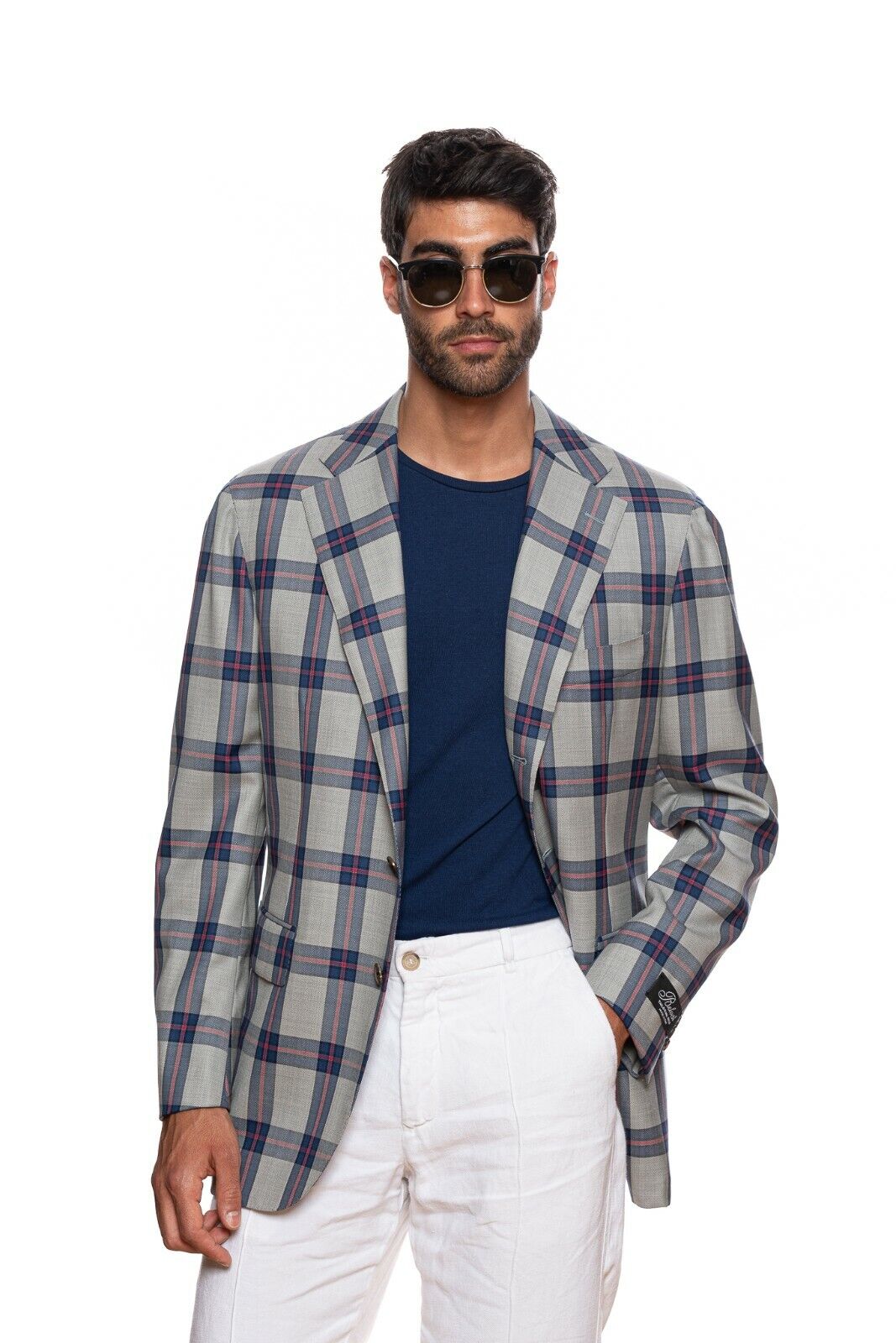 BELVEST Gray Blue Wool Windowpane Super 120's Jacket Blazer 44 US / 54 EU 7R