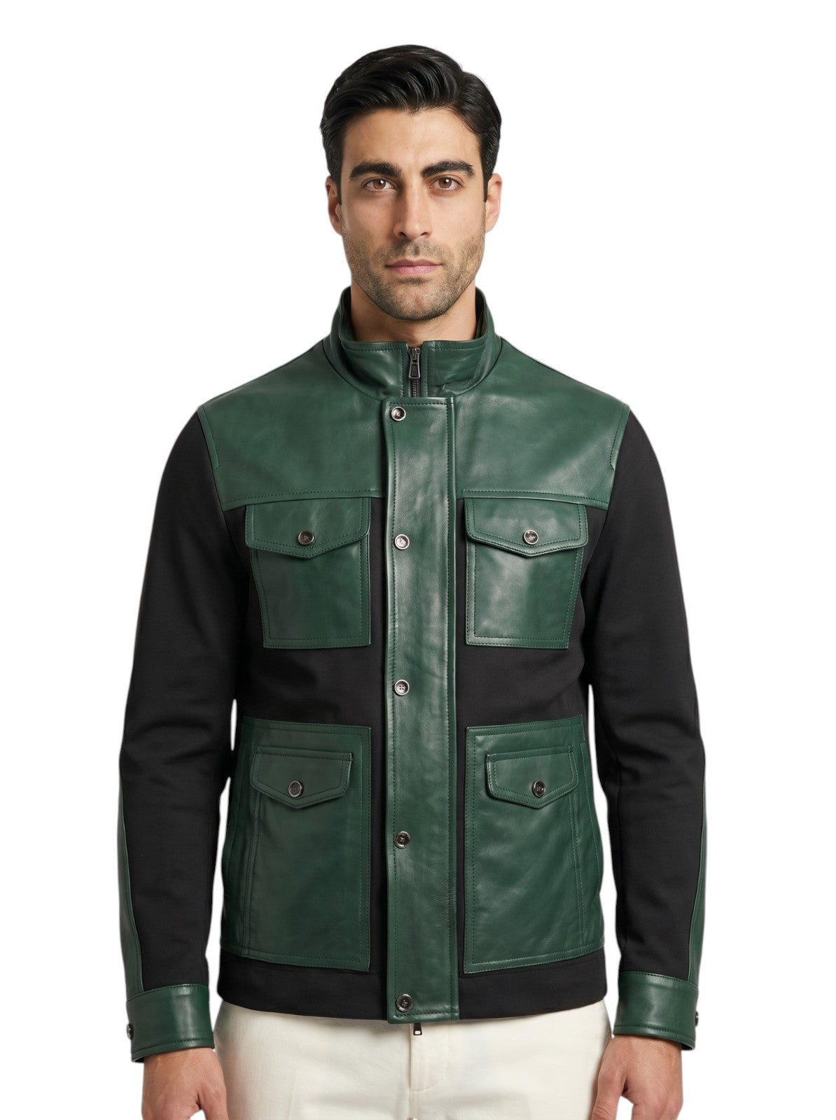 5200$ ISAIA Dark Green Field Jacket Techno Wool - Lambskin 38 US / 48 EU