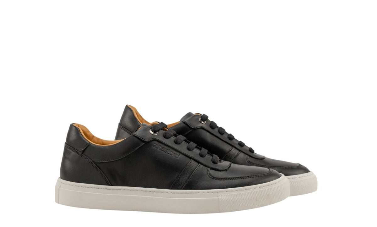 950$ TESTONI BOLOGNA Sneaker Napa Calf + Saffiano Calf Black 8 UK/ 9 US / 42 IT
