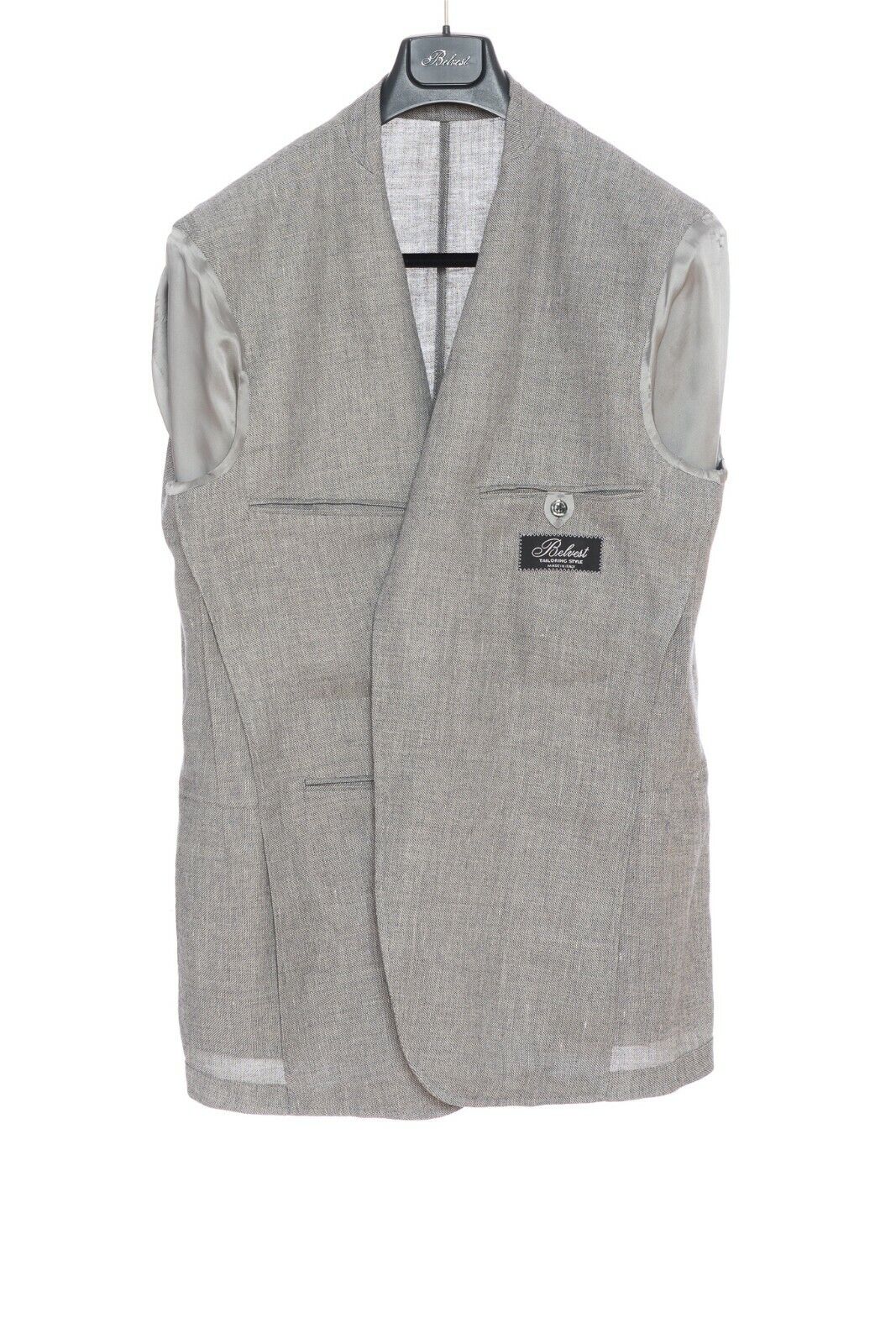 BELVEST Hand Made in Italy Jacket Blazer Wool Linen Solid Gray 46 US / 56 EU 7 R