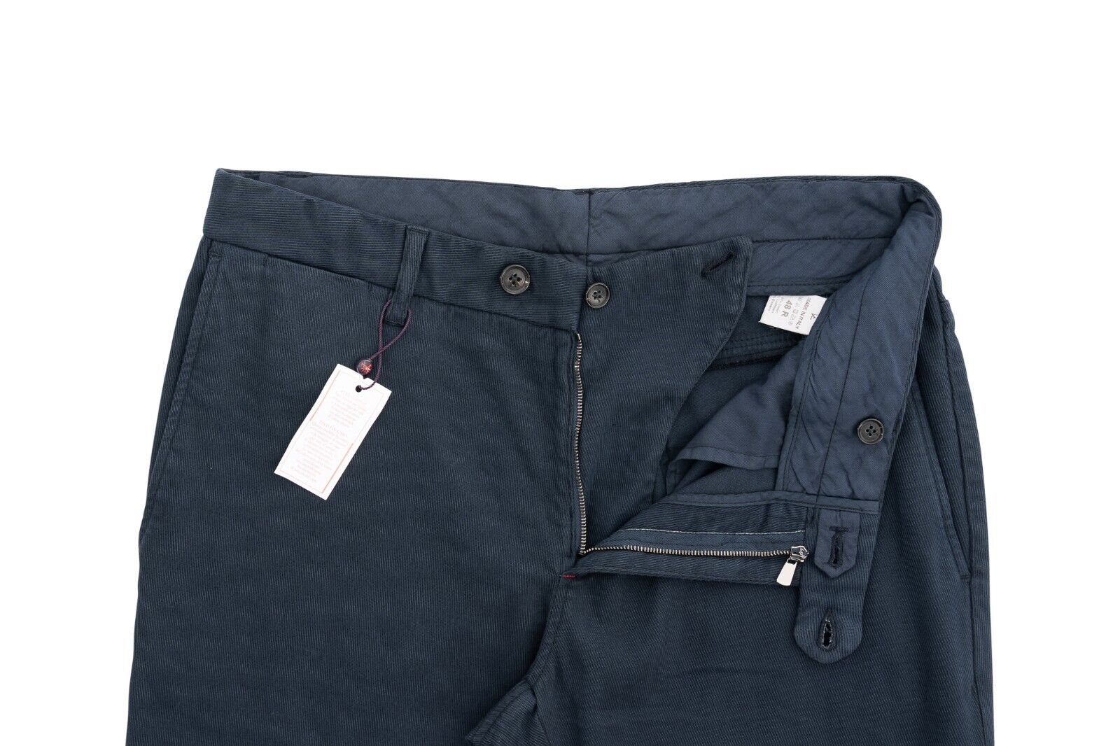 690$ ISAIA NAPOLI Blue Chino Trousers Pant Cotton Cashmere 32 US 48 EU Regular