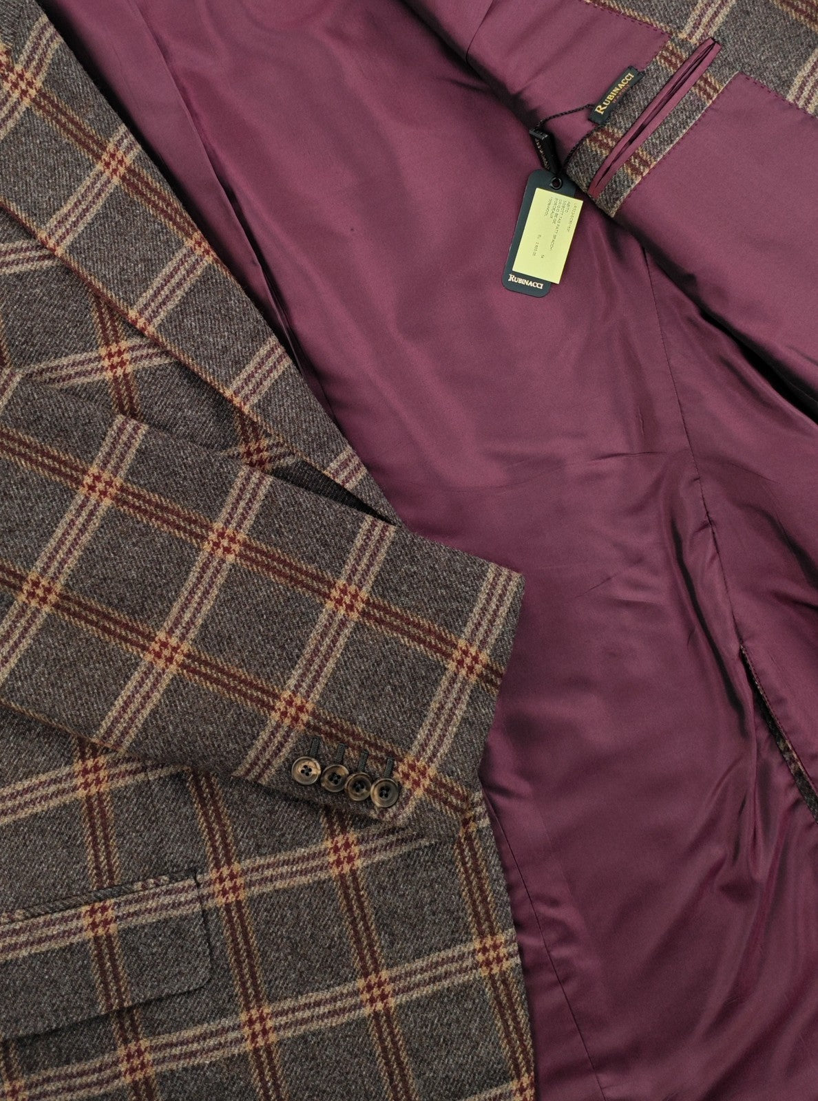 $3450 RUBINACCI NAPOLI Brown Checks Hand-Sewn Suit Flannel Wool