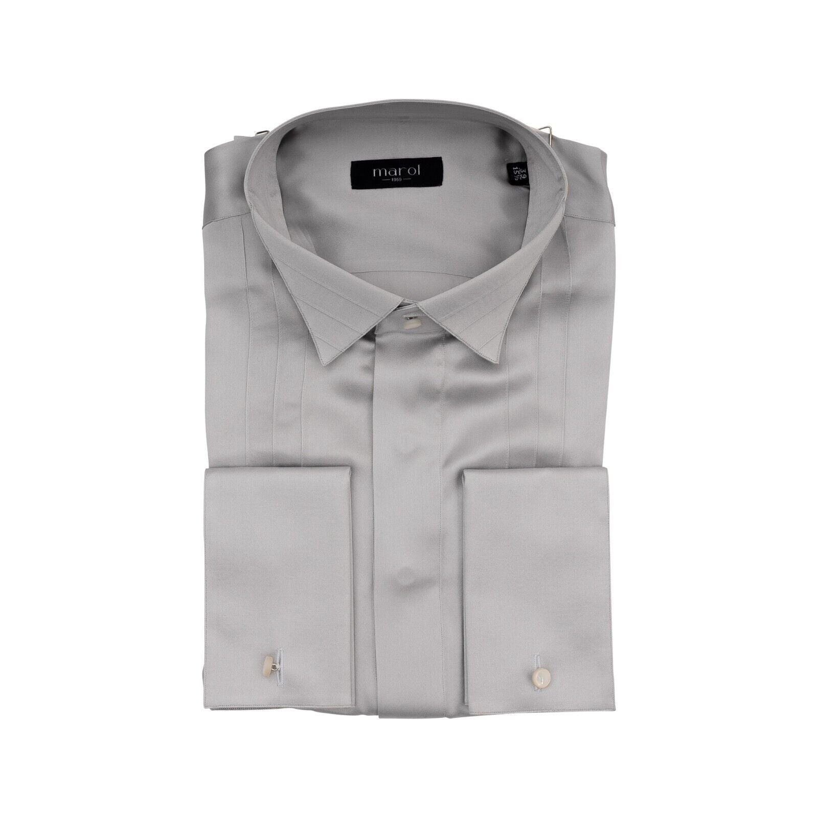 1400$ LUXURY MAROL BOLOGNA Smoking Shirt Gray 100% COMO SILK Satin  15.5 - 39