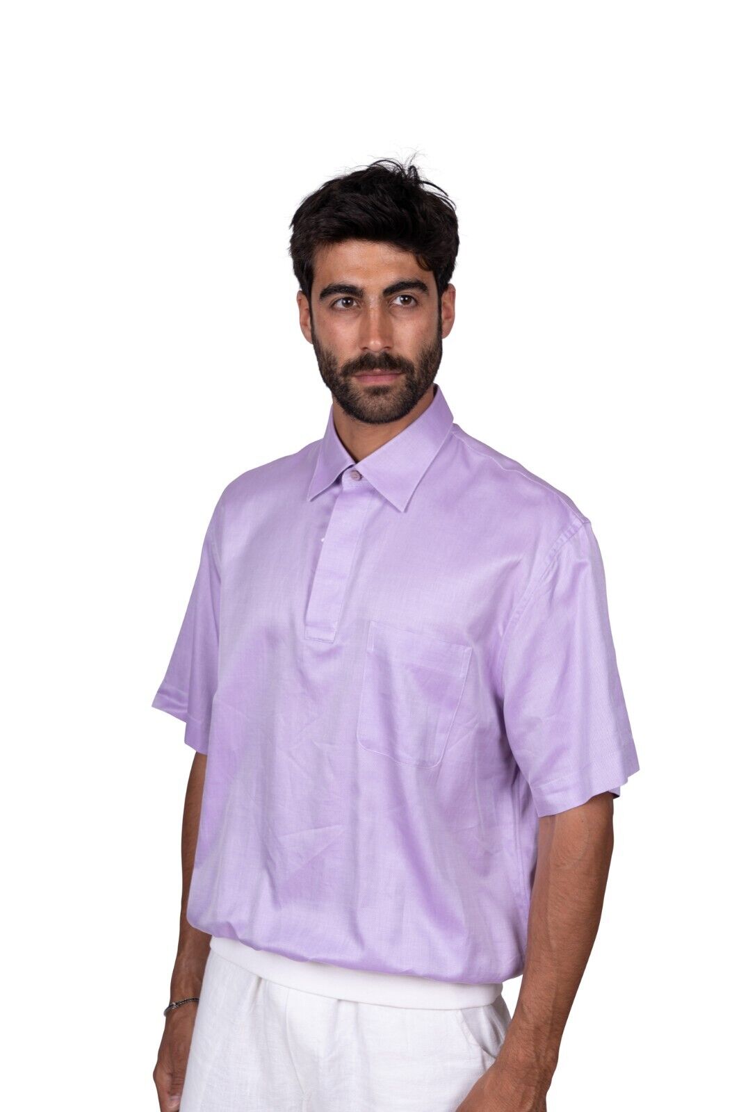 LUXURY 1200$ GERLIN Polo Sweater Lilac Shiny ALUMO Cotton Size L BIJAN