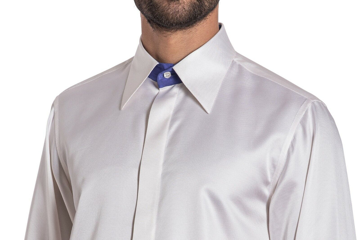 ITALIAN LUXURY 1400$ GERLIN Shirt 100% Silk Ivory ZILLI