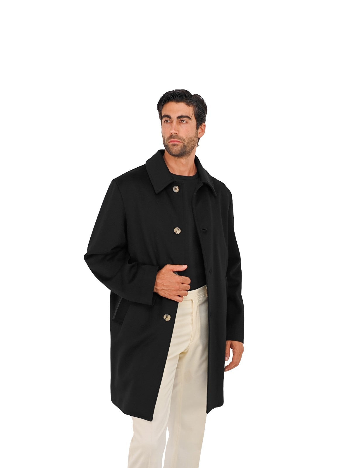 5900$ ISAIA NAPOLI Black Hand-Sewn Car Coat Long Wool 40 US / 50 EU R