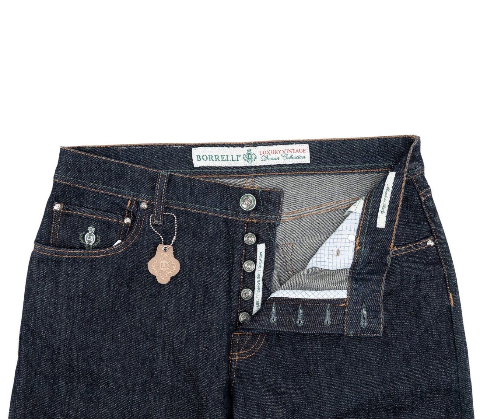 415$ LUIGI BORRELLI NAPOLI Dark Blue Denim Jeans Pant Raw Cotton 37 US / 53 EU