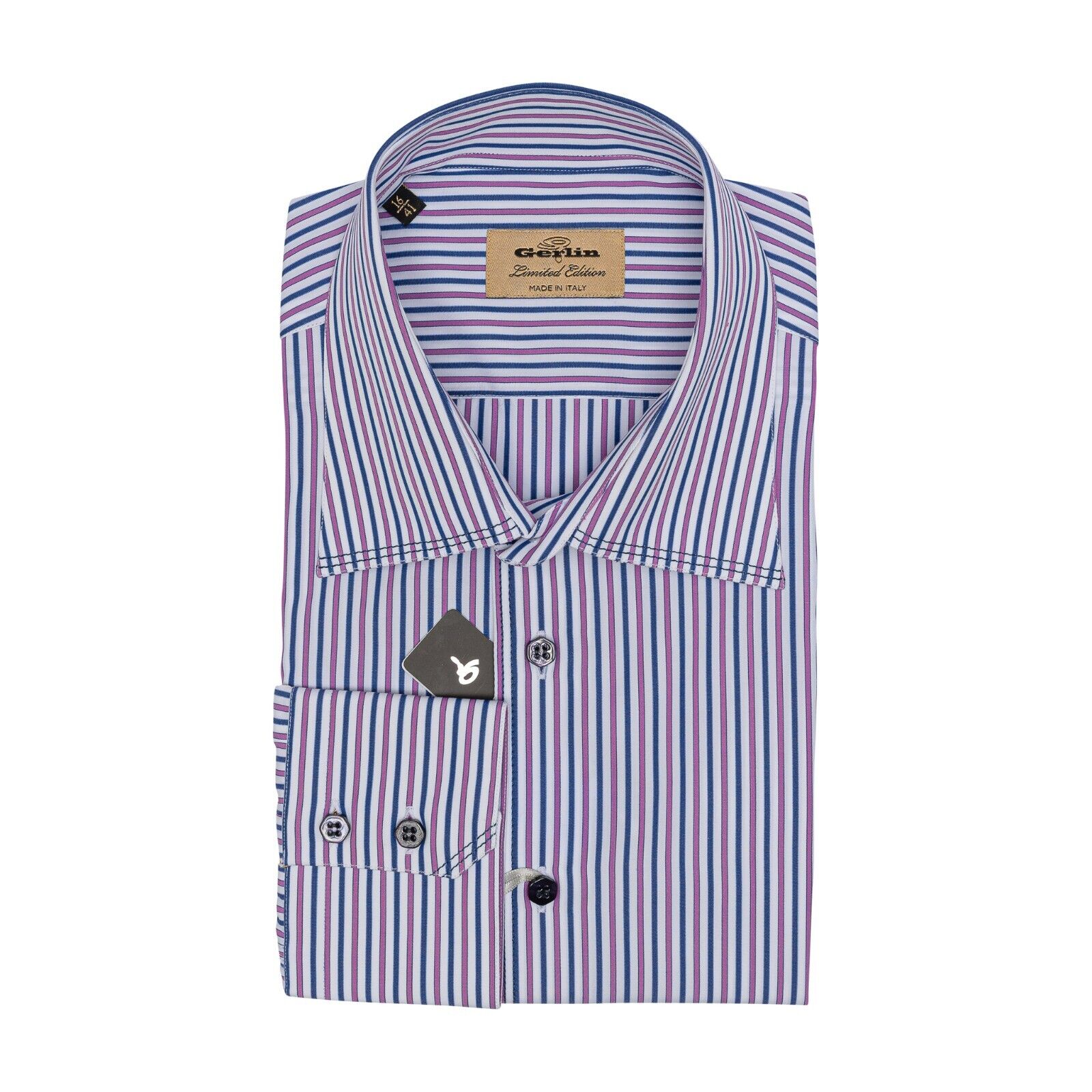 690$ LUXURY GERLIN Shirt Striped TRIPLE STITCHED Cotton 16 - 41 1N ZILLI