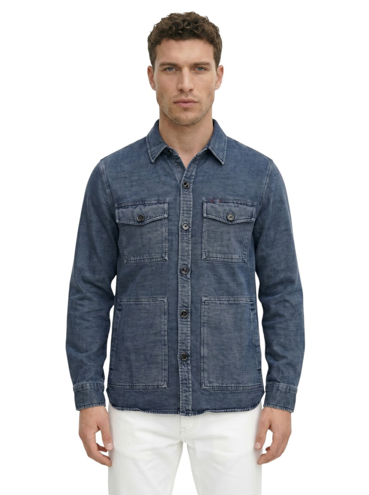 $1250 ISAIA NAPOLI Blue Indigo Hand-Sewn Overshirt Jacket Denim Cotton