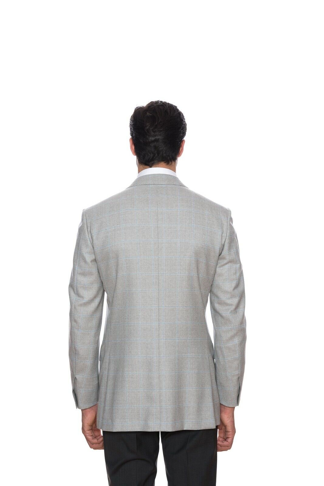 $2099 D'AVENZA Grey Windowpane Wool Jacket Blazer Hand-Sewn in Italy 38 US 48 EU