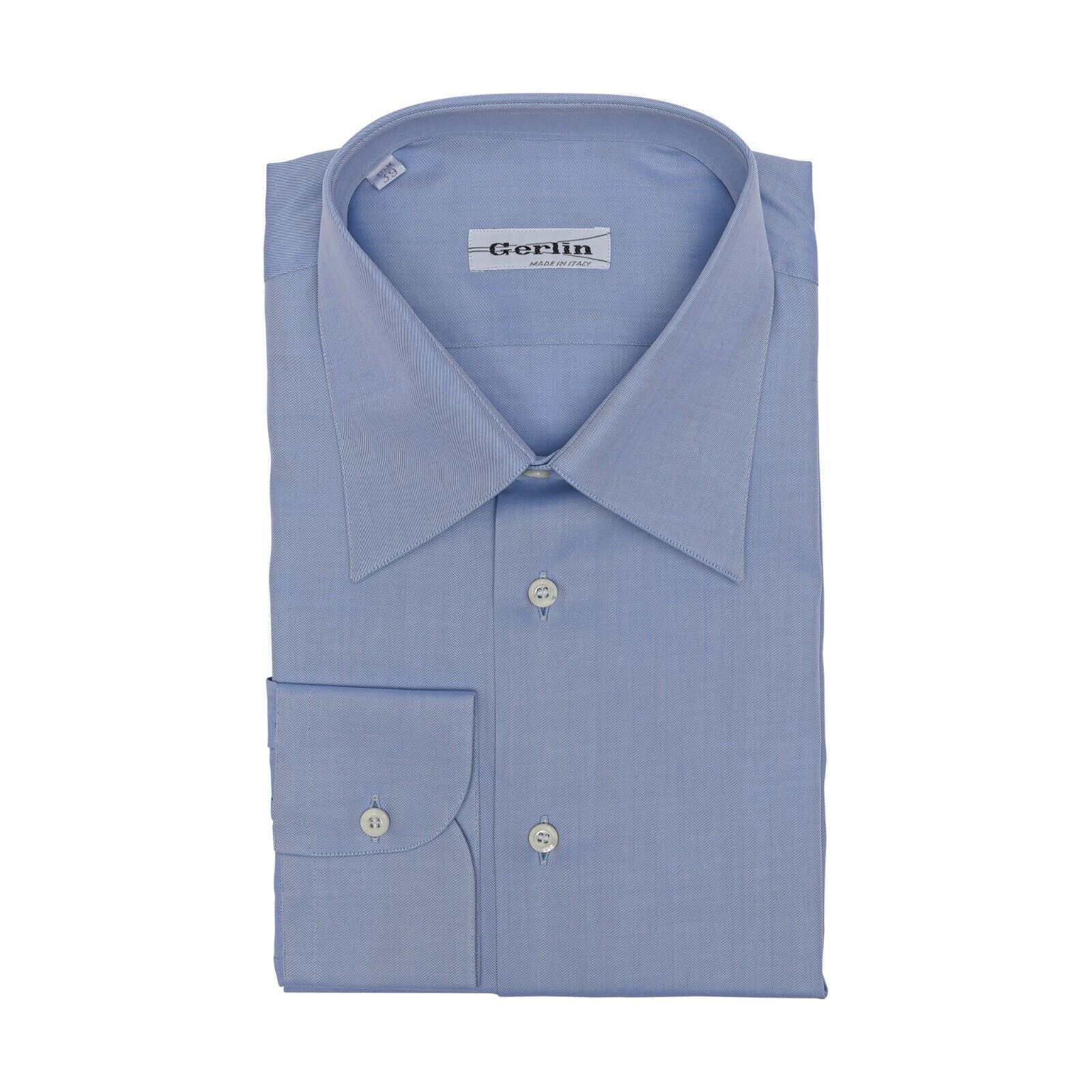 690$ LUXURY GERLIN Shirt Blue Point Collar Fine Cotton 1AH ZILLI