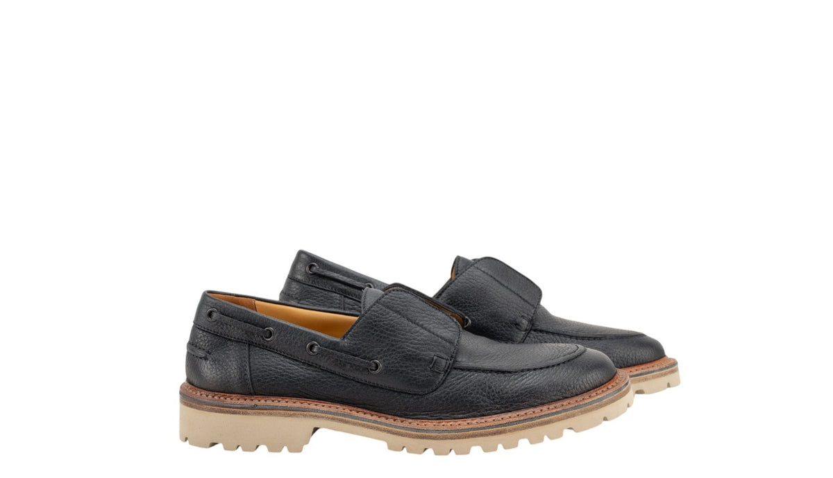 900$ TESTONI Ferrara Boat Loafer Shoes Deer Blue Navy 8 UK / 9 US / 42 IT