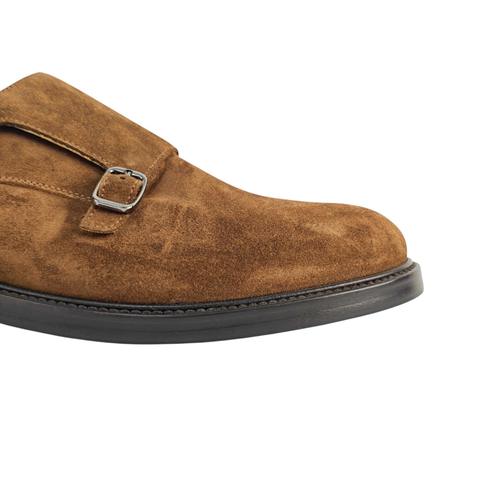1250$ TESTONI "Vietri" Brown Double Monk Shoes Eco Suede 8 UK / 9 US / 42 IT