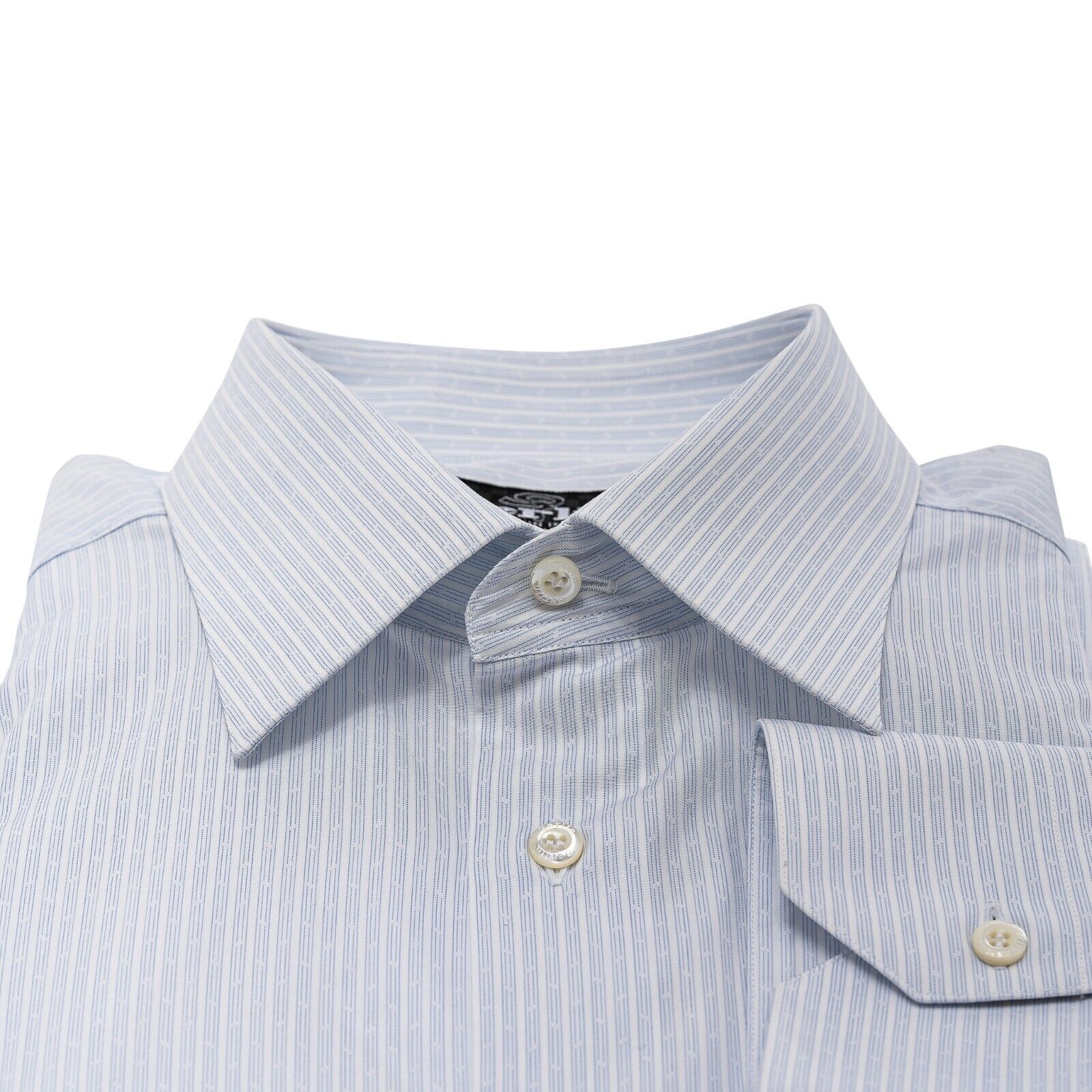 690$ LUXURY GERLIN Shirt Light Blue Striped Cotton 16 - 41 7Q BIJAN