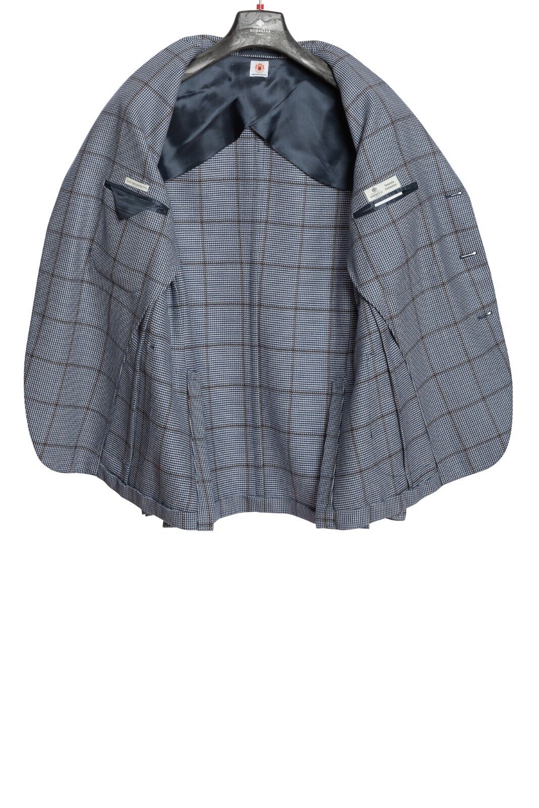 $1980 LUIGI BORRELLI "PROCIDA" Hand-Sewn Blue Gray Plaid Jacket Sport Coat Wool