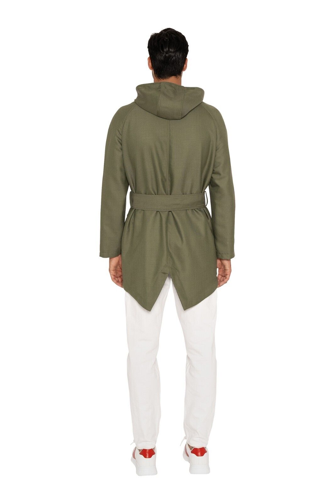 $3900 ISAIA NAPOLI Green Hood Parka Belted Coat Wool Cashmere 38 US / 48 EU