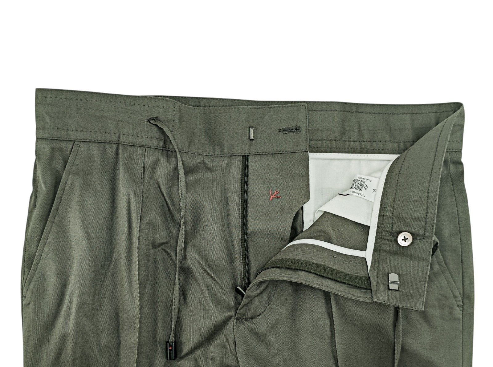 1650$ ISAIA Green Tapered Dress Drawstring Pant Fine Cotton 32 US / 48 EU R