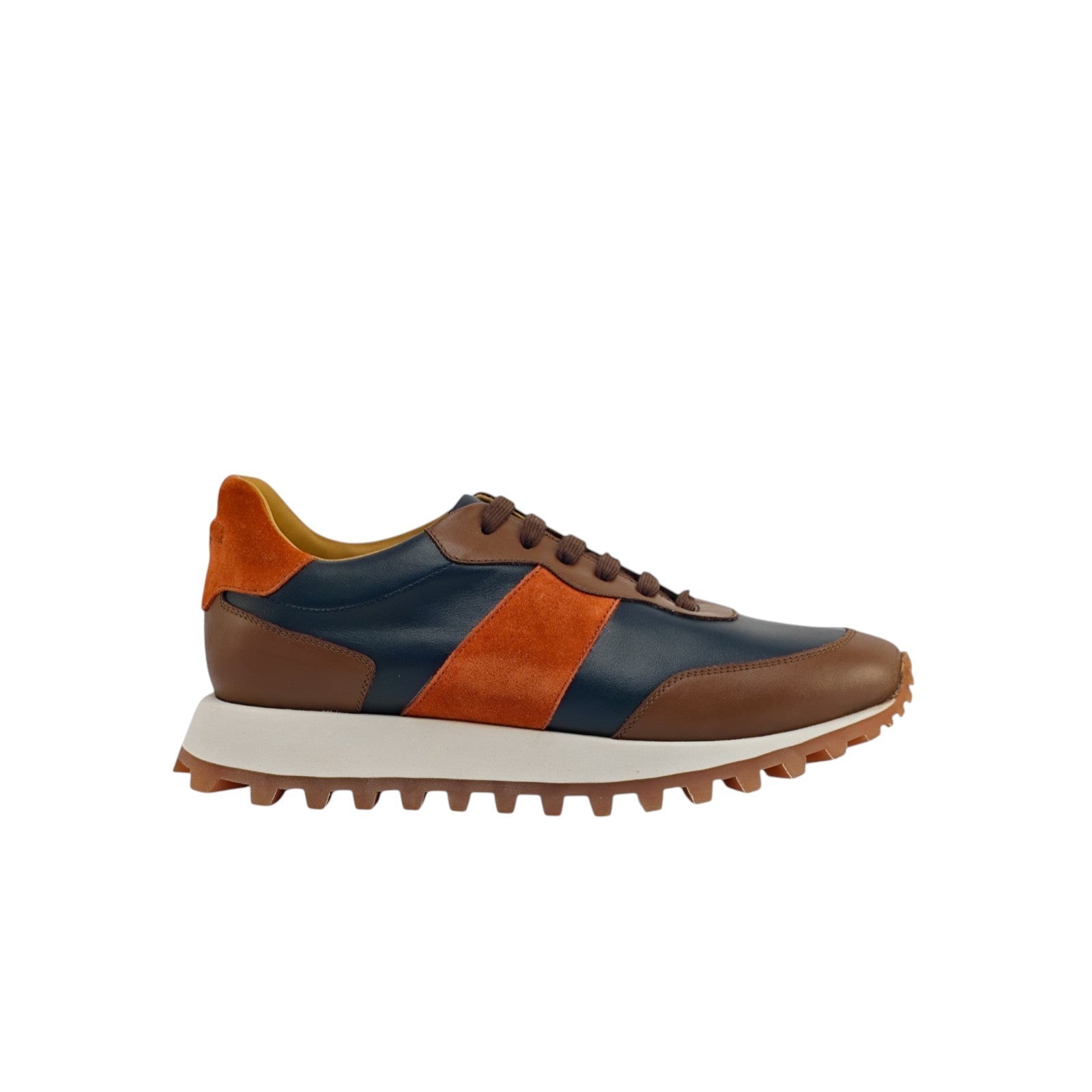 $900 TESTONI BOLOGNA Sneaker Shoes Sport Calf & Suede Cider / Navy / Bronze
