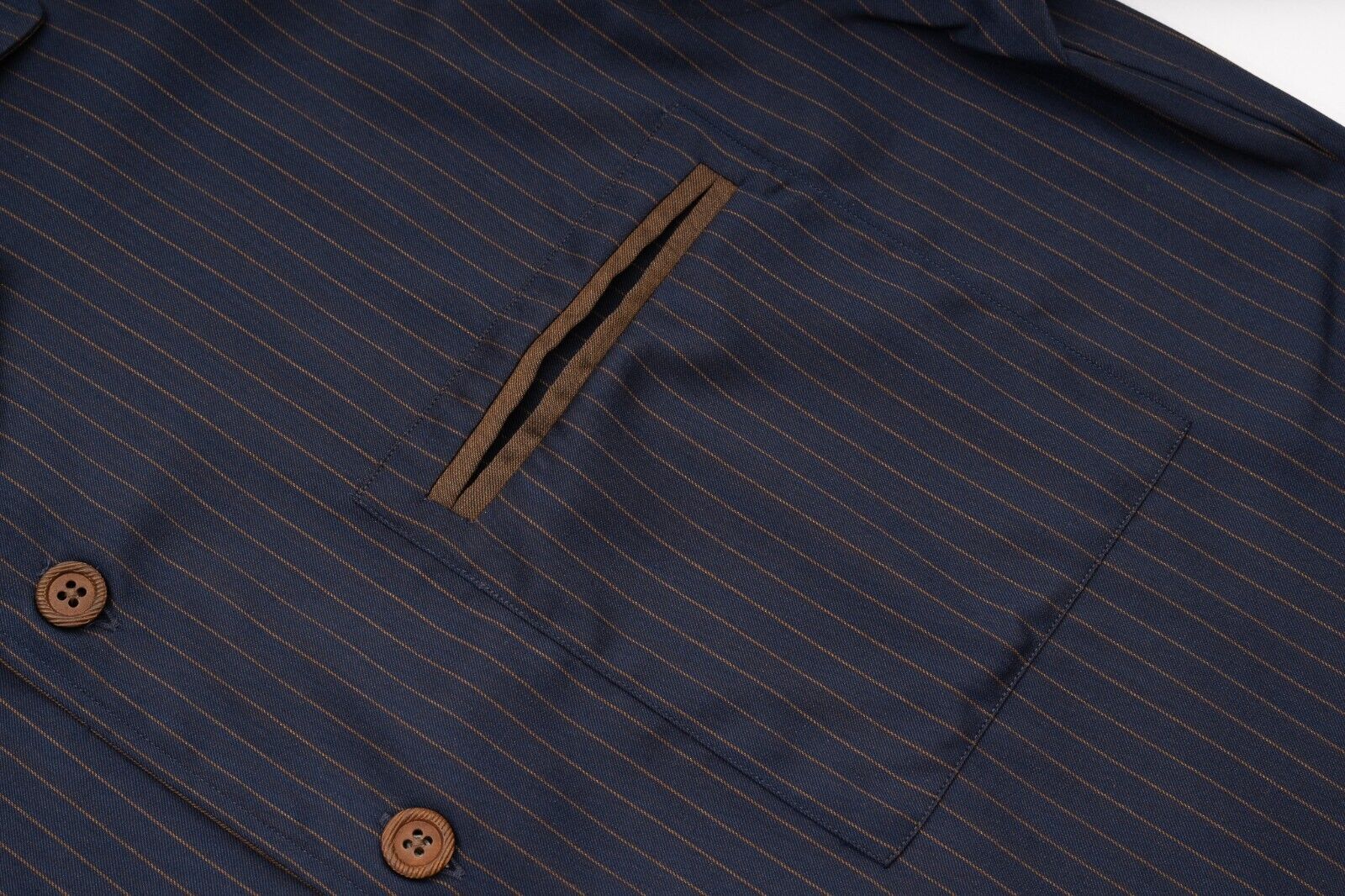 1400$ LUXURY MAROL BOLOGNA Striped Shirt Blue Double Cotton LORO PIANA 15.5 - 39