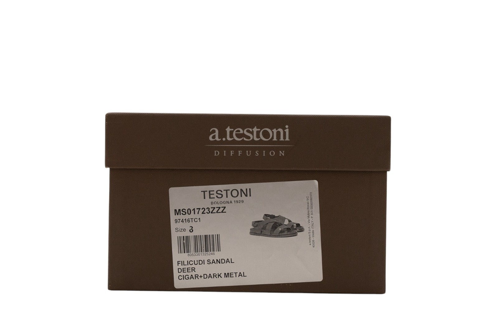 650$ TESTONI Filicudi Sandal Deer Cigar + Dark Metal 8 UK - 9 US - 42 IT