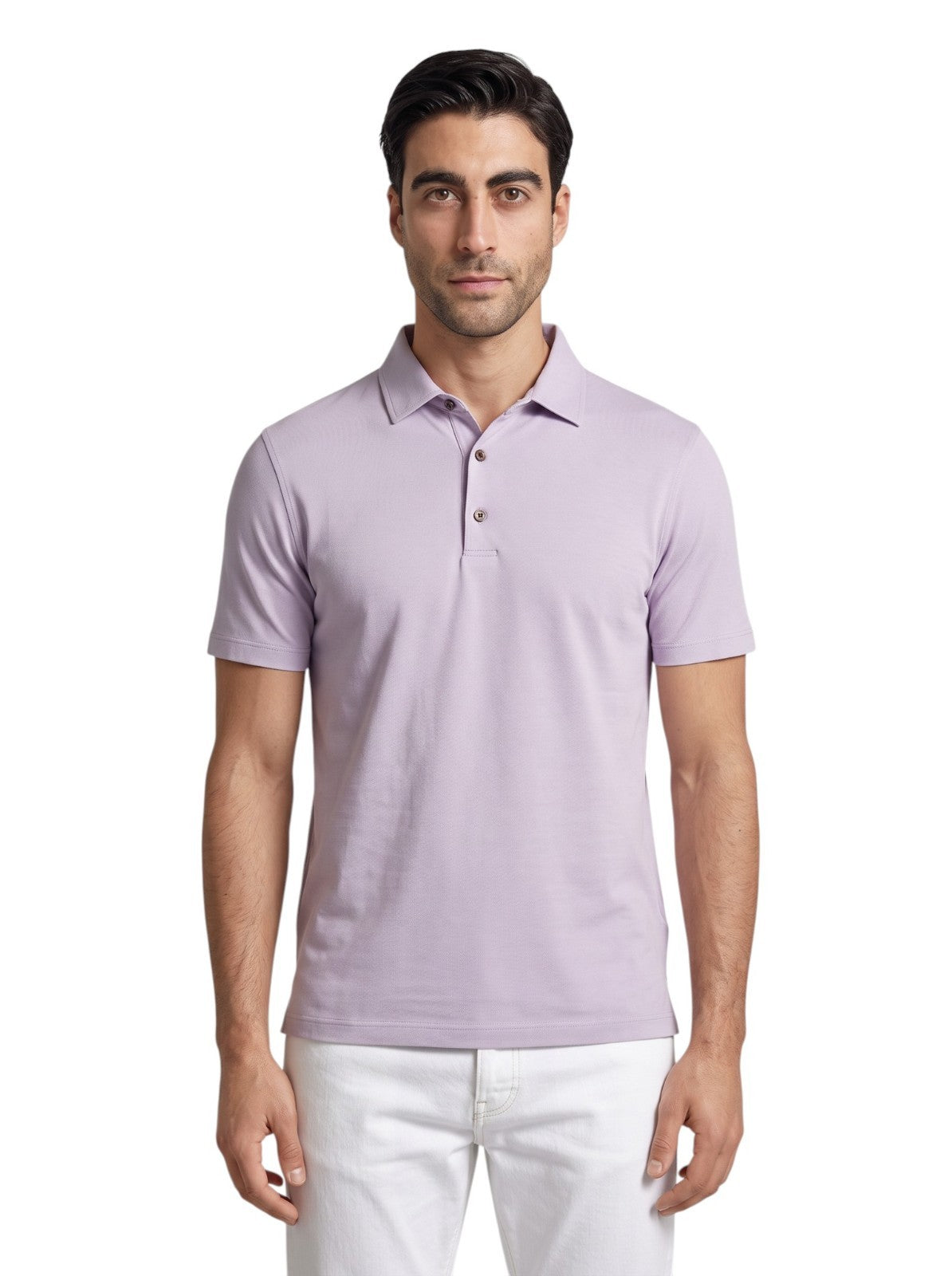 585$ ISAIA NAPOLI Cotton Jersey Short Sleeve Hand-Sewn Polo Lilac Size M