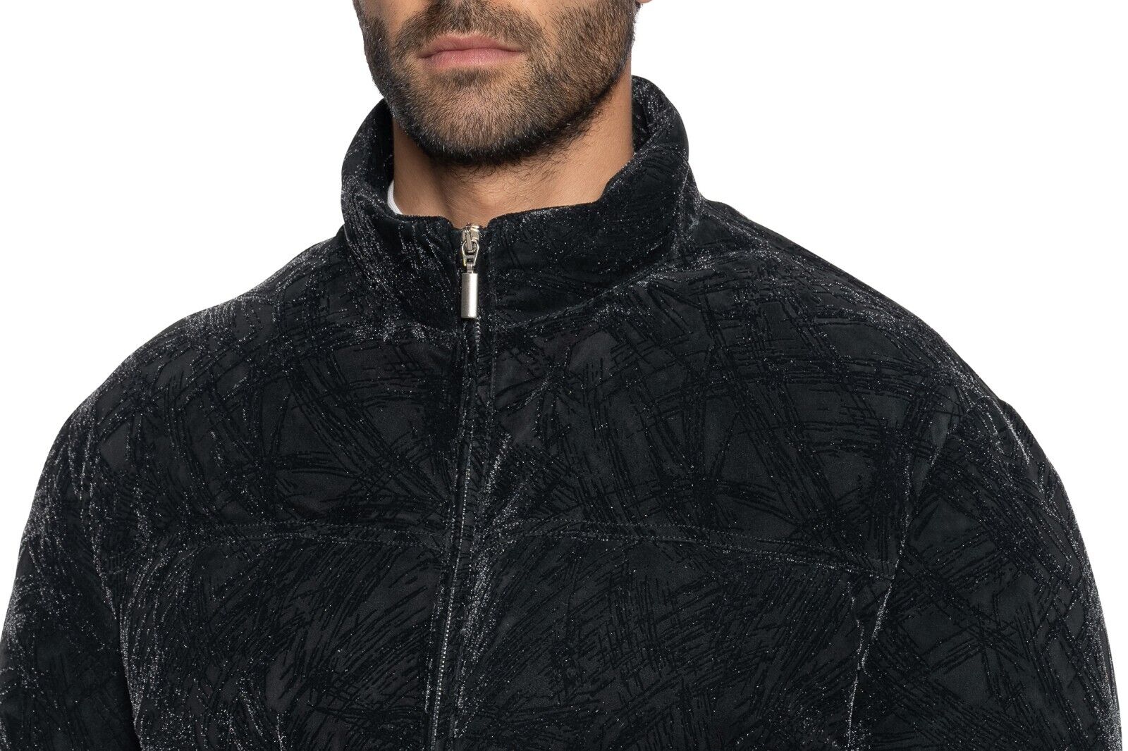 2500$ ITALO FERRETTI Puffer Jacket Black Silk + Jacquard Leather Size L BIJAN