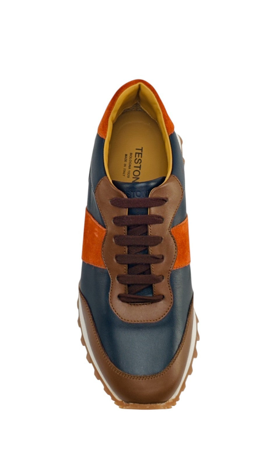 $900 TESTONI BOLOGNA Sneaker Shoes Sport Calf & Suede Cider / Navy / Bronze