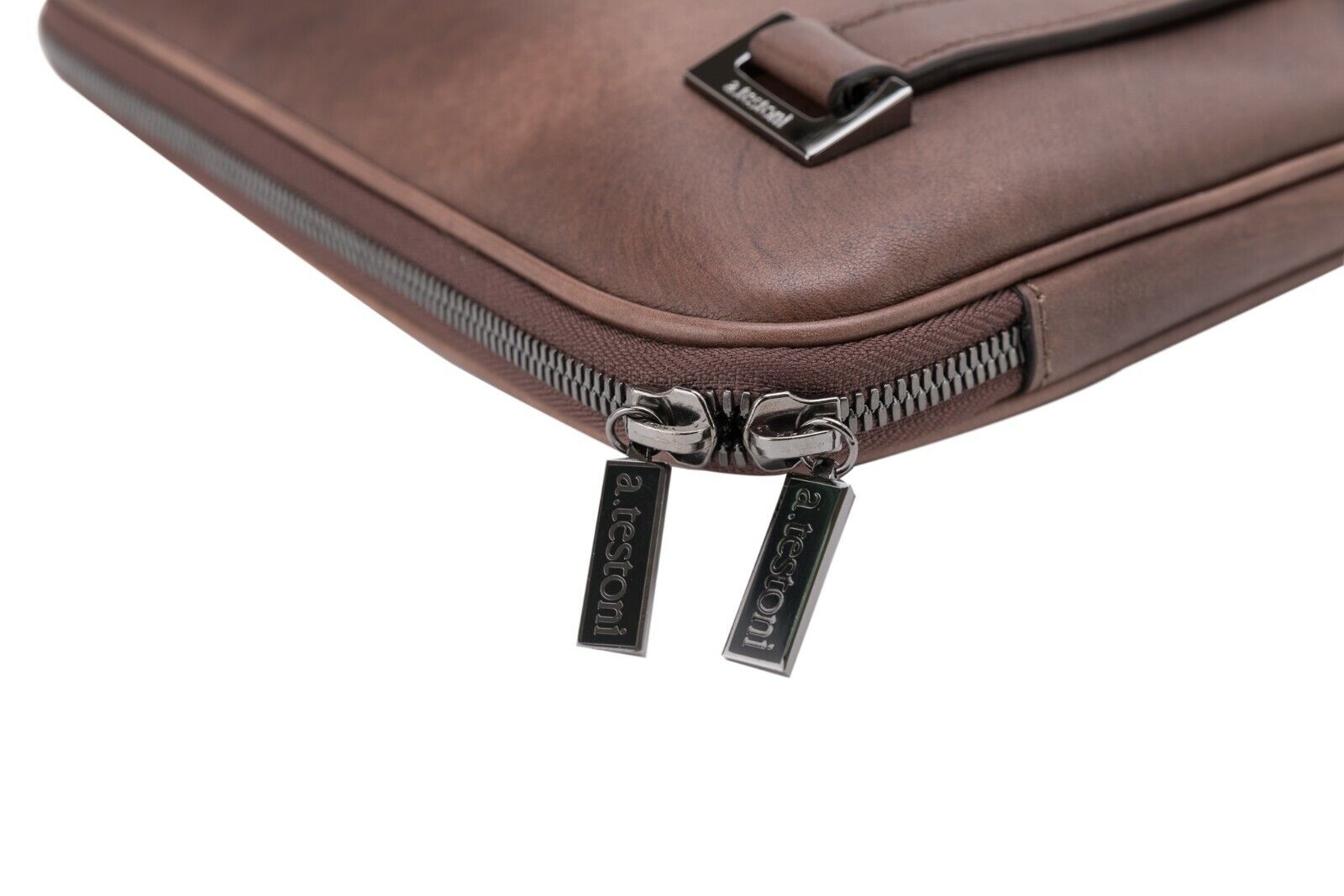 $740 Testoni Bologna Brown TAMPONATO Calf Clutch Bag / Document Holder PC case