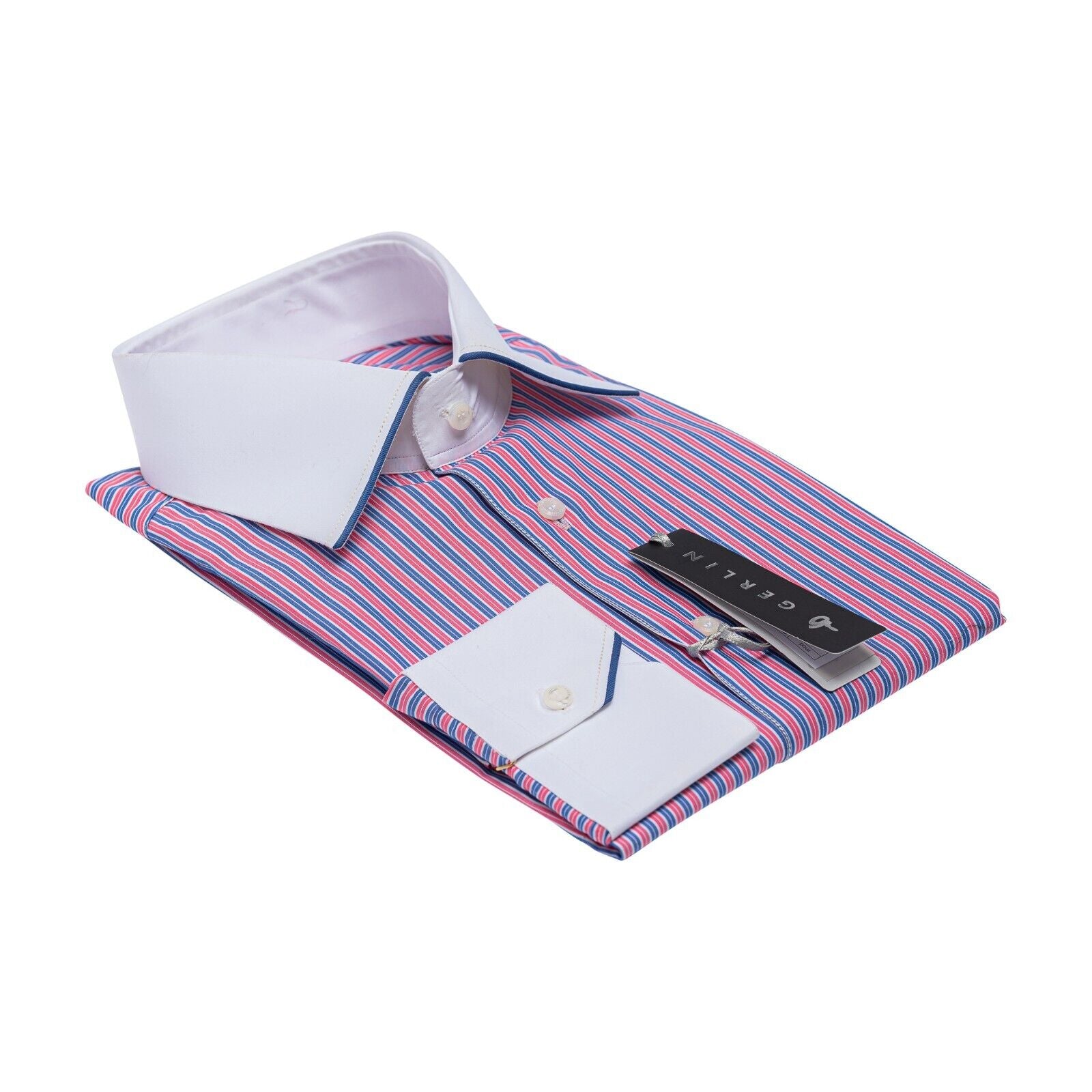 690$ LUXURY GERLIN Shirt Striped Blue / Red Fine Cotton 16 - 41 3P BIJAN
