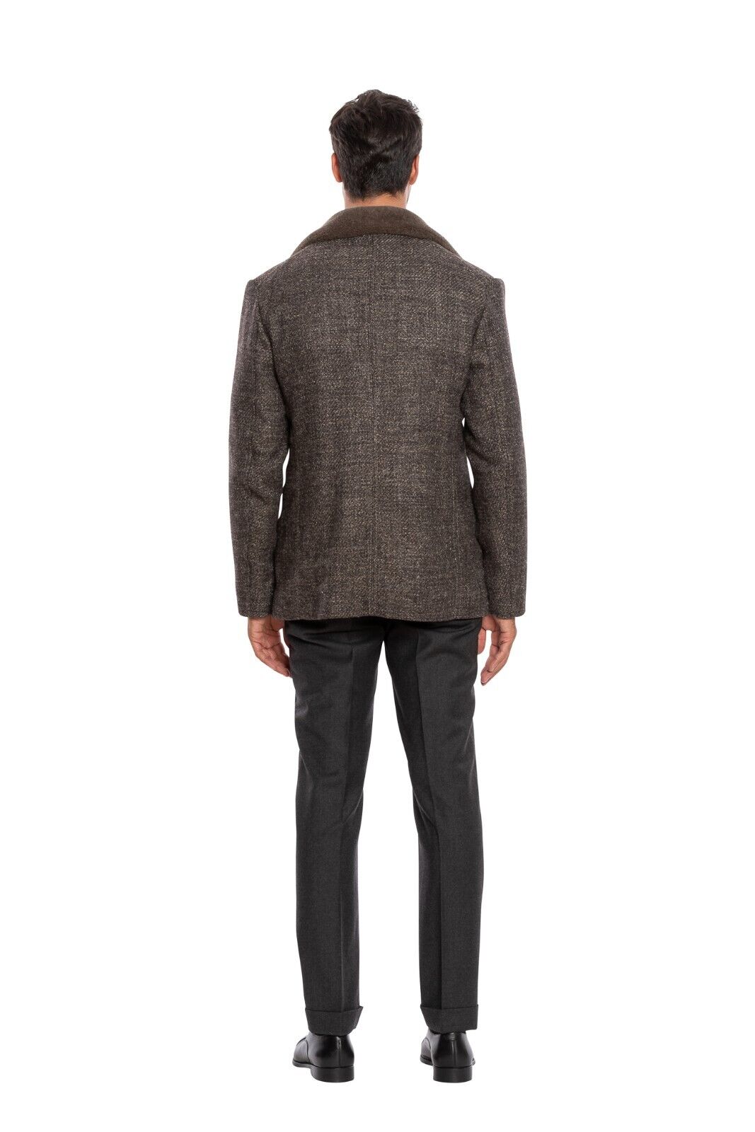 $2650 BOGLIOLI Double Breasted Peacoat Wool Linen Coat Shearling Fur 40 US 50 EU