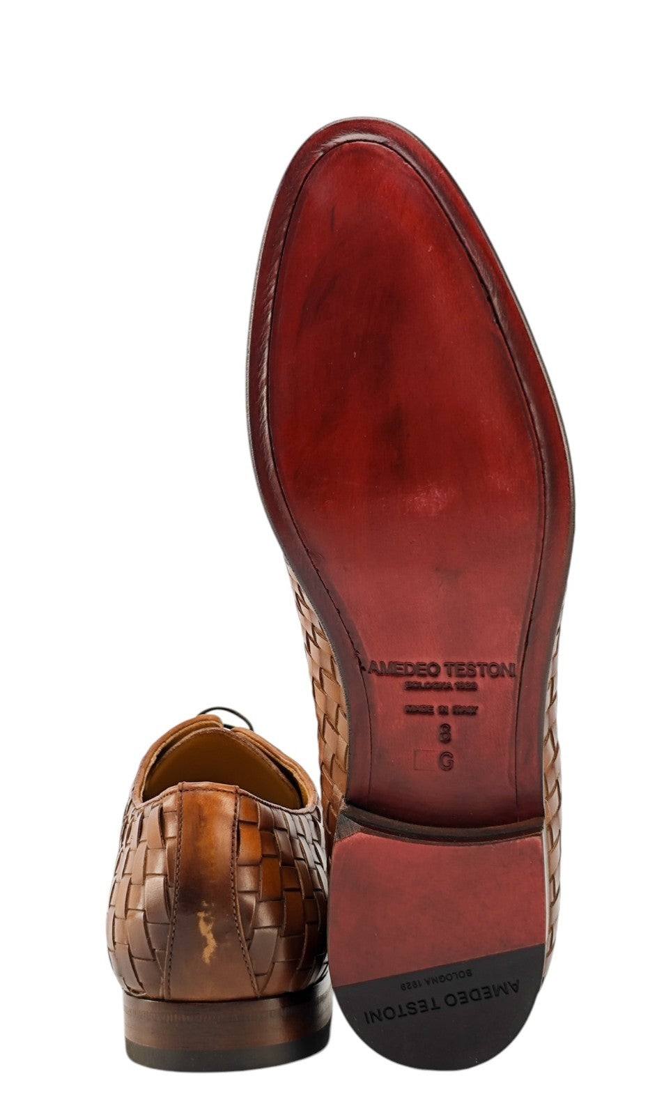 1200$ TESTONI "Tivoli" Derby Shoes Woven Calf Caramel 8 UK / 9 US / 42 IT