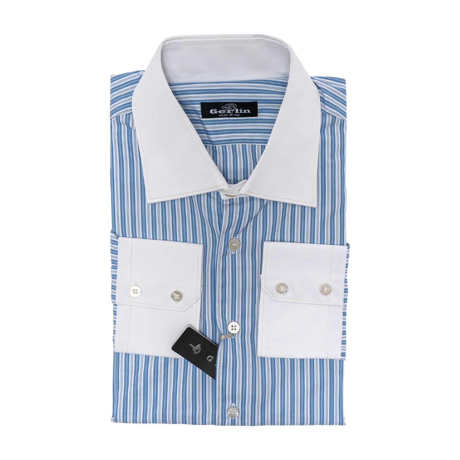 690$ LUXURY GERLIN Shirt Blue "CAPRI TELA" Cotton 16 - 41 7O BIJAN