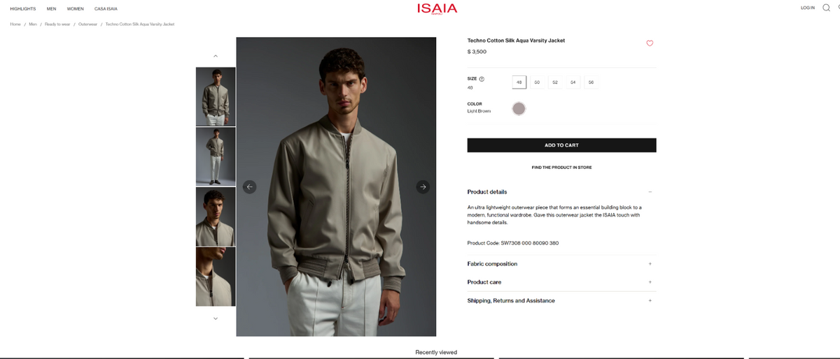 $3500 ISAIA Techno Cotton Silk Aqua Varsity Jacket Water Repellent Light Beige