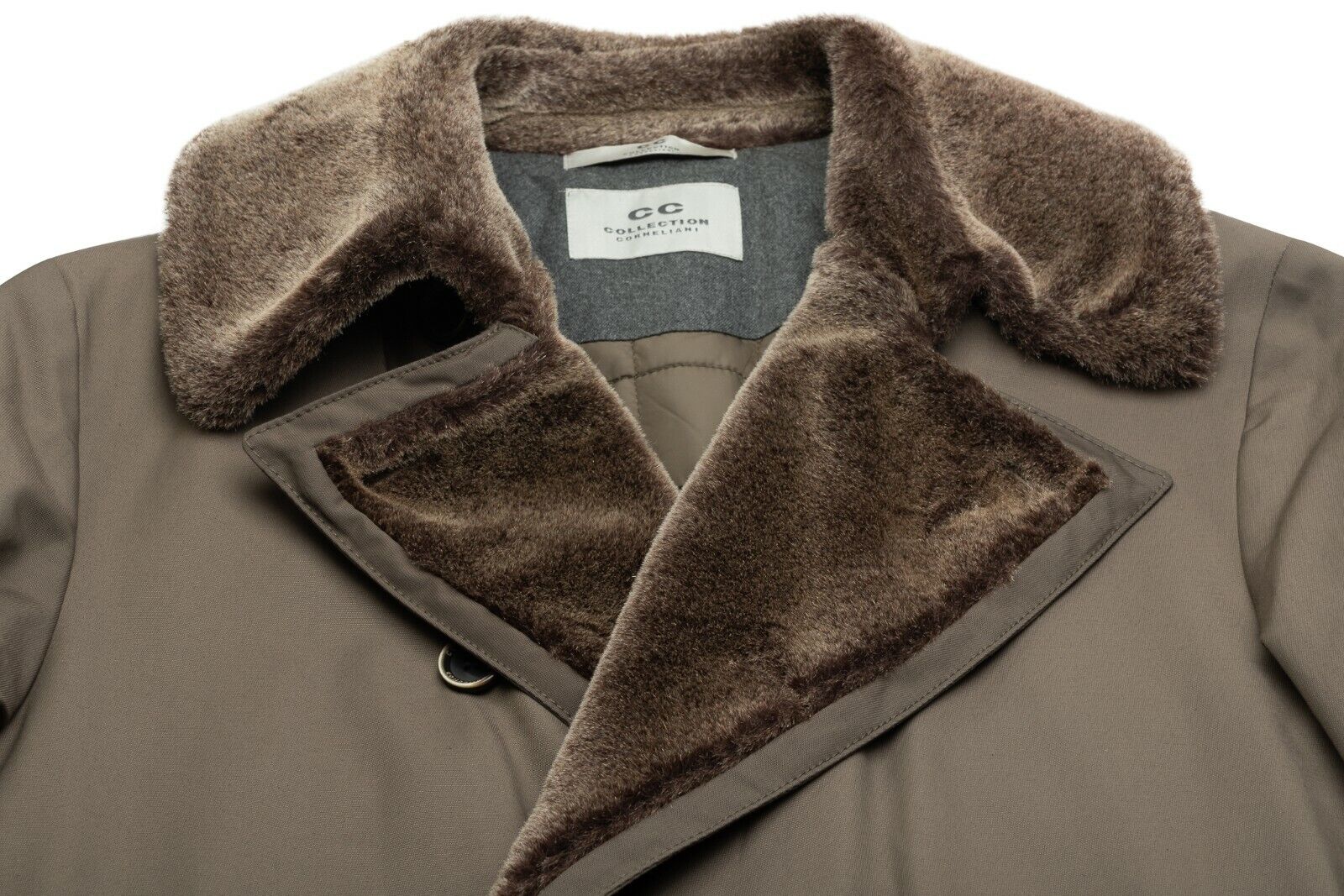 1050$ CORNELIANI Taupe Padded Trench Coat Water Resistant Fur In Wool
