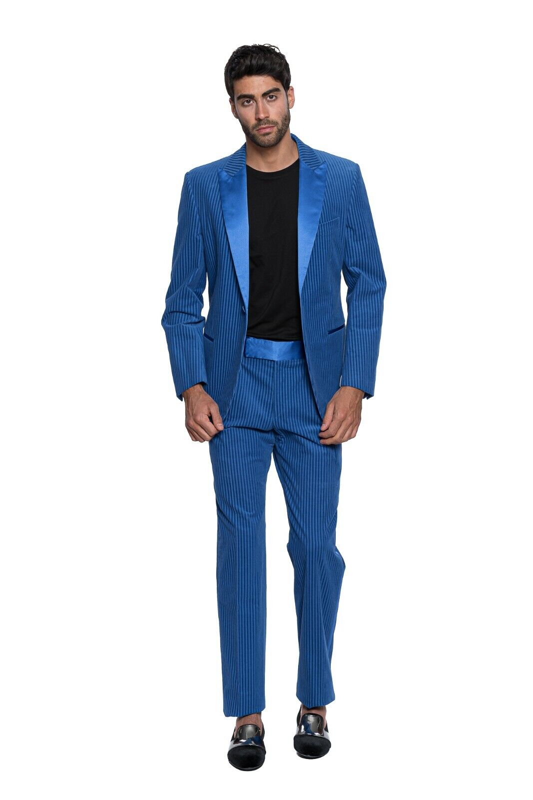 $3200 Belvest RARE Blue Corduroy Tuxedo Suit Peak Lapel 7R Regular Fit