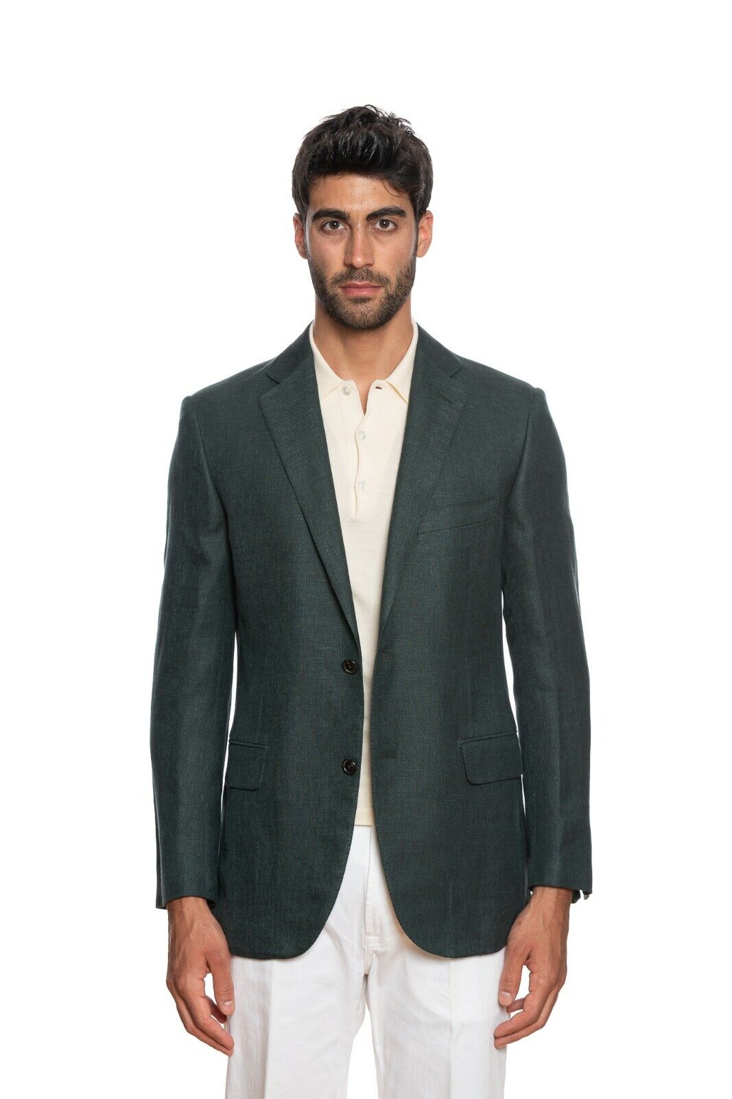 2180$ BELVEST Sartorial Jacket Solid Green Petroleum Linen Wool Silk Drop7 Short