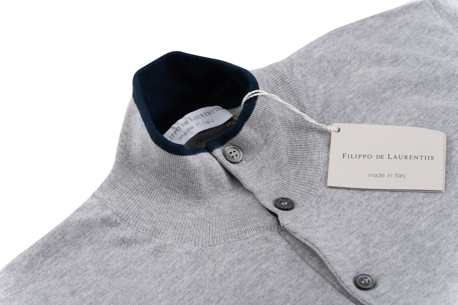 Italian Knitwear FILIPPO DE LAURENTIIS Sweater Cardigan High Neck Cotton Grey