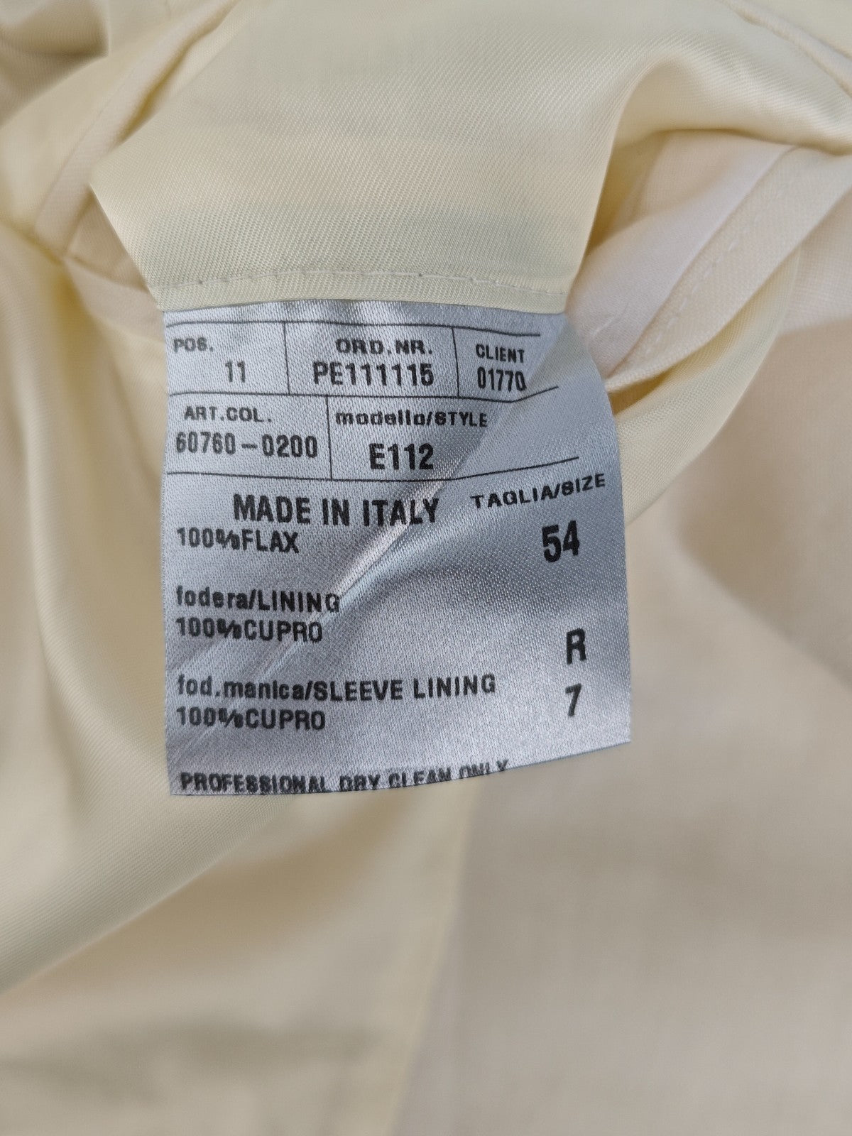 2000$ RAFFAELE CARUSO Ivory Handmade Suit 100% Linen 44 US / 54 IT
