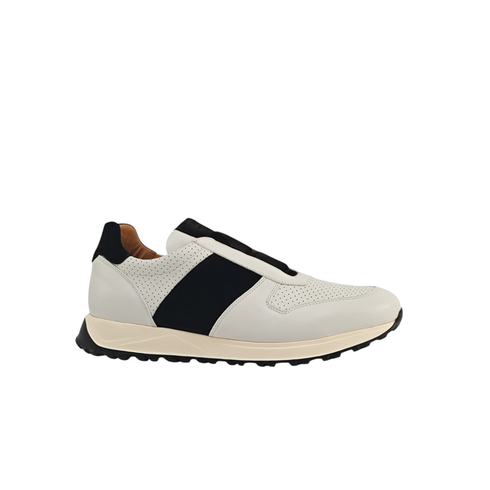 $900 TESTONI "Cuneo" White / Black Sneaker Shoes Perforated Calf & Suede