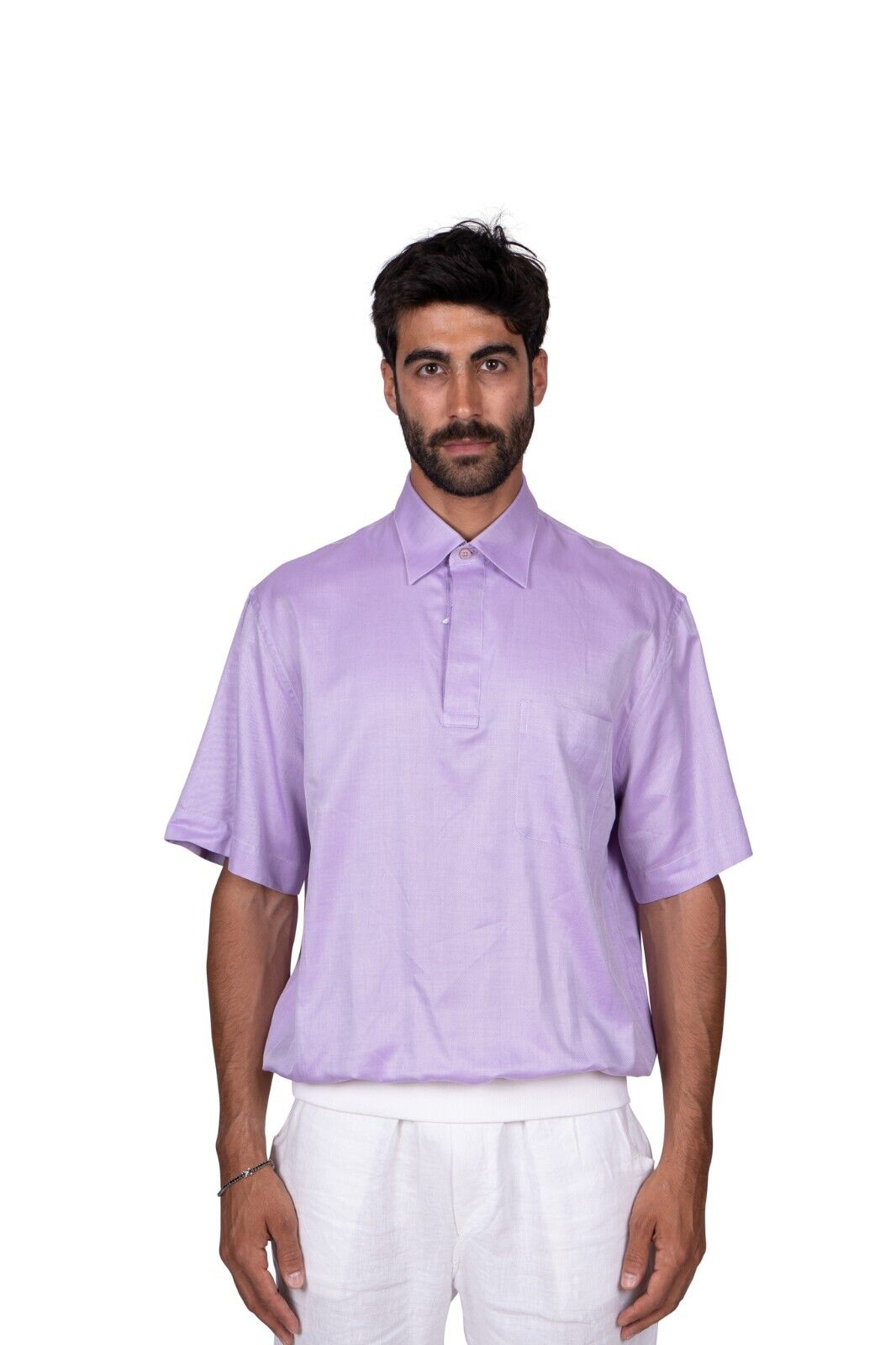 LUXURY 1200$ GERLIN Polo Sweater Lilac Shiny ALUMO Cotton Size L BIJAN
