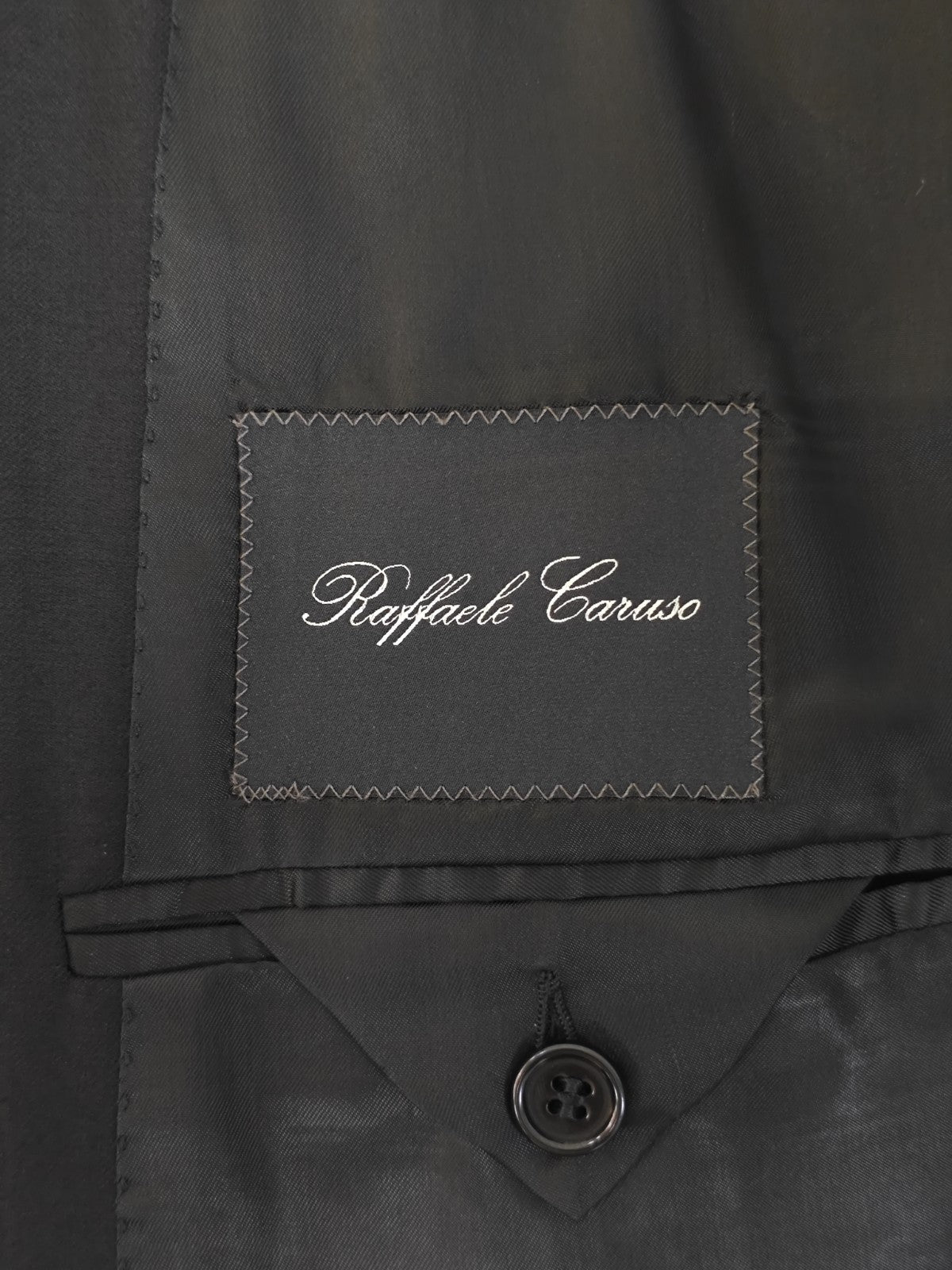 $2200 RAFFAELE CARUSO Black Peak Suit LORO PIANA Wool 130's 44 US / 54 EU